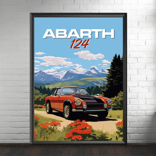 Abarth 124 Poster, Car Print, 1970s Car, Abarth 124 Print, Car Art, Classic car print, Italian Classic Print, Car Poster, Abarthisti