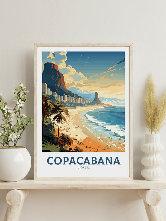 Copacabana Travel Print | Copacabana Print | Brazil Wall Art | Rio De Janeiro Brazil travel Print | Housewarming gift | Beach Poster |ID 827