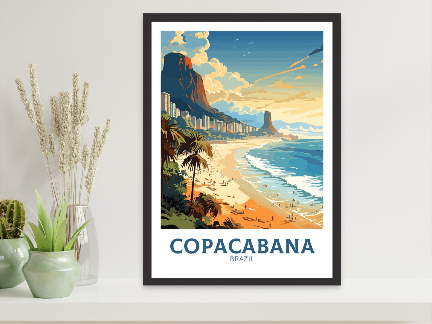 Copacabana Travel Print | Copacabana Print | Brazil Wall Art | Rio De Janeiro Brazil travel Print | Housewarming gift | Beach Poster |ID 827