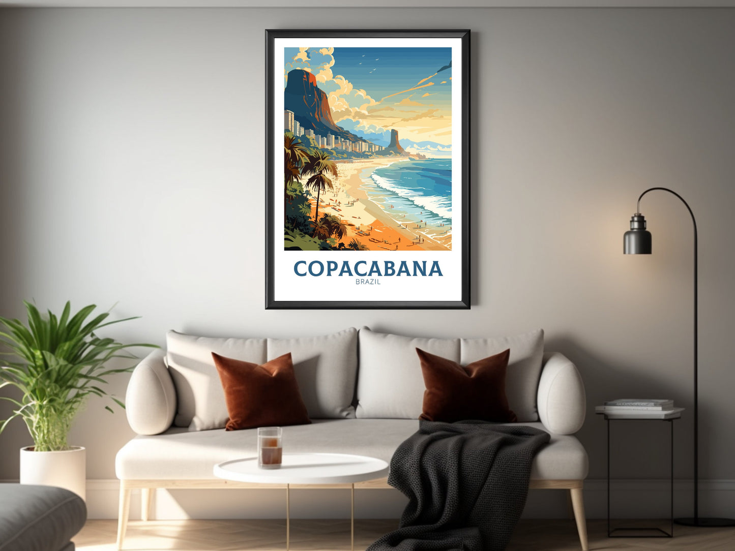 Copacabana Travel Print | Copacabana Print | Brazil Wall Art | Rio De Janeiro Brazil travel Print | Housewarming gift | Beach Poster |ID 827