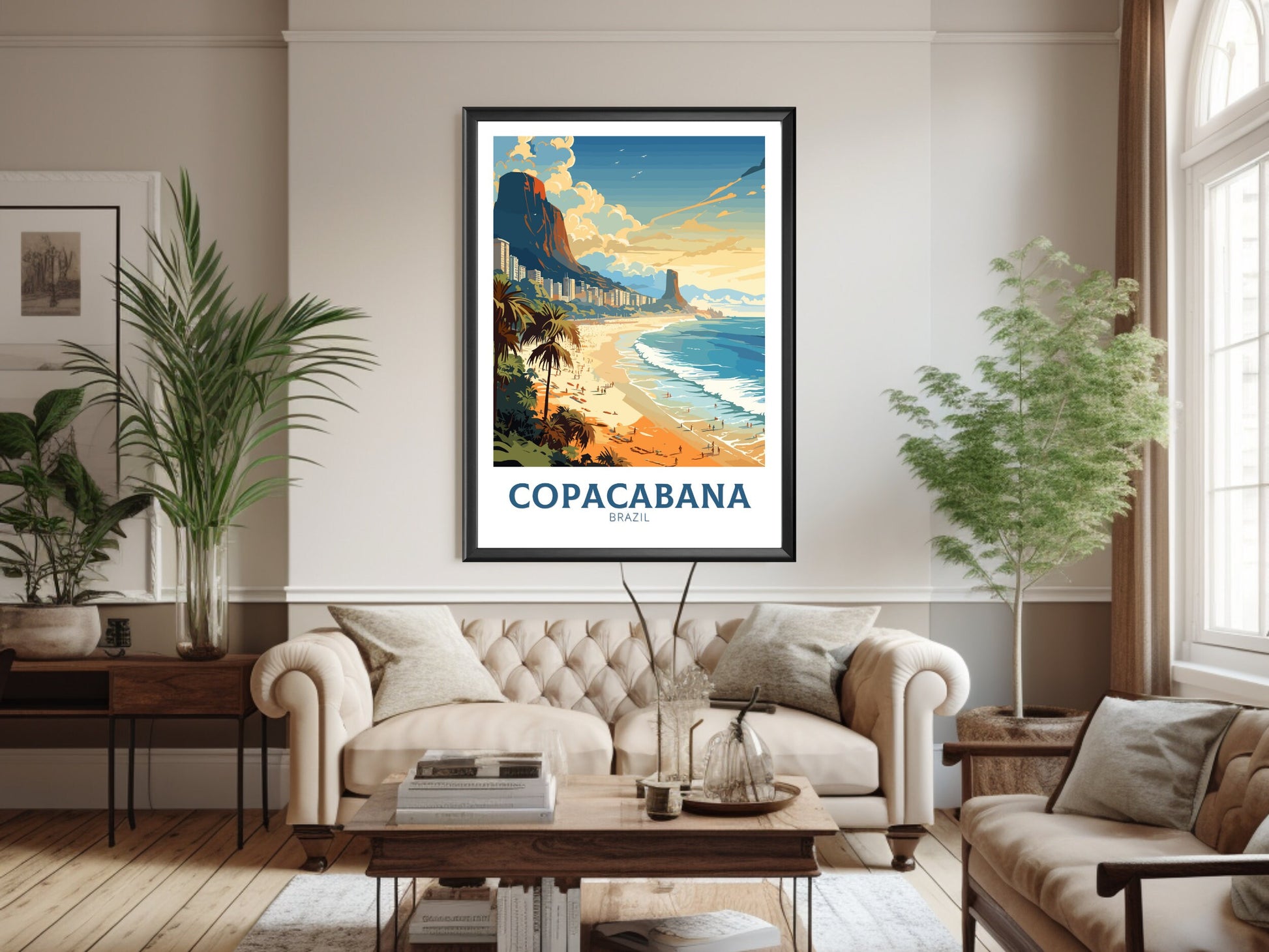 Copacabana Travel Print | Copacabana Print | Brazil Wall Art | Rio De Janeiro Brazil travel Print | Housewarming gift | Beach Poster |ID 827