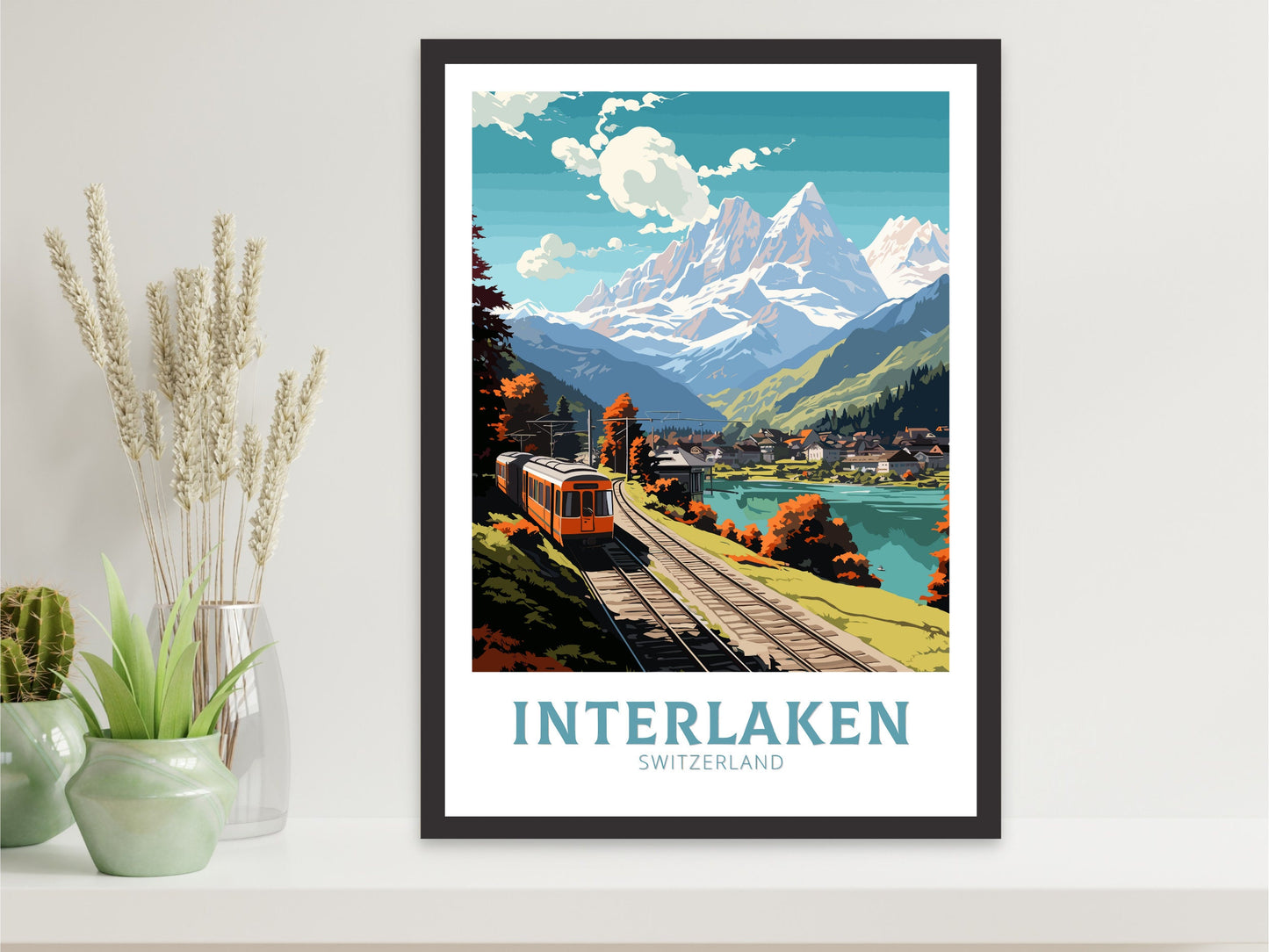 Interlaken Travel Print | Interlaken Poster | Interlaken Illustration | Interlaken Wall Art | Switzerland Poster | Interlaken Art | ID 674