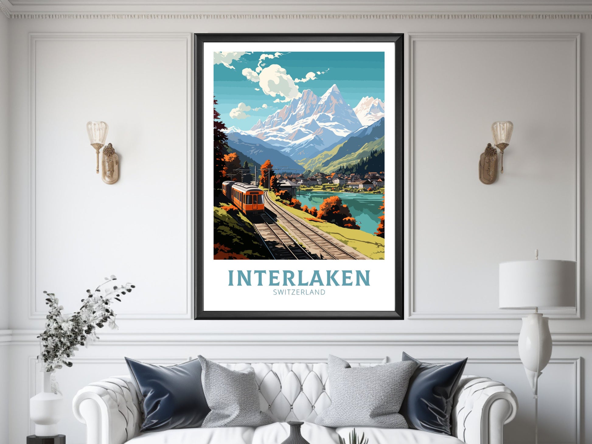 Interlaken Travel Print | Interlaken Poster | Interlaken Illustration | Interlaken Wall Art | Switzerland Poster | Interlaken Art | ID 674