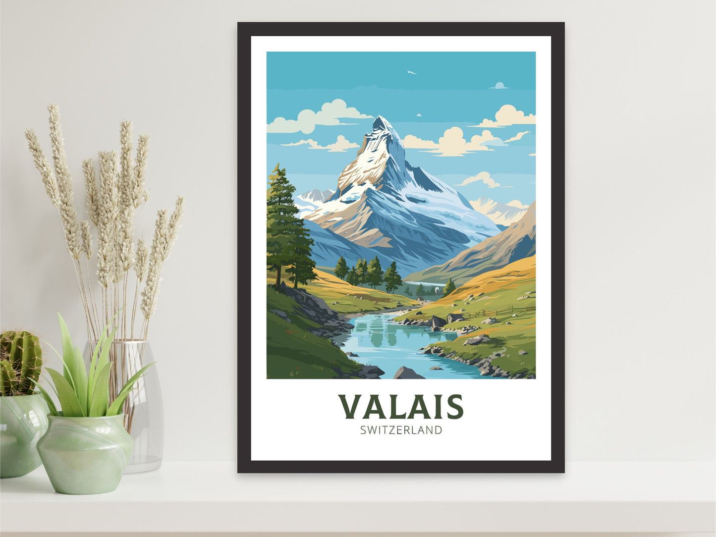 Valais Travel Print | Valais Travel Poster | Valais Illustration | Valais Wall Art | Switzerland Print | Valais Artwork | Valais Art ID 835