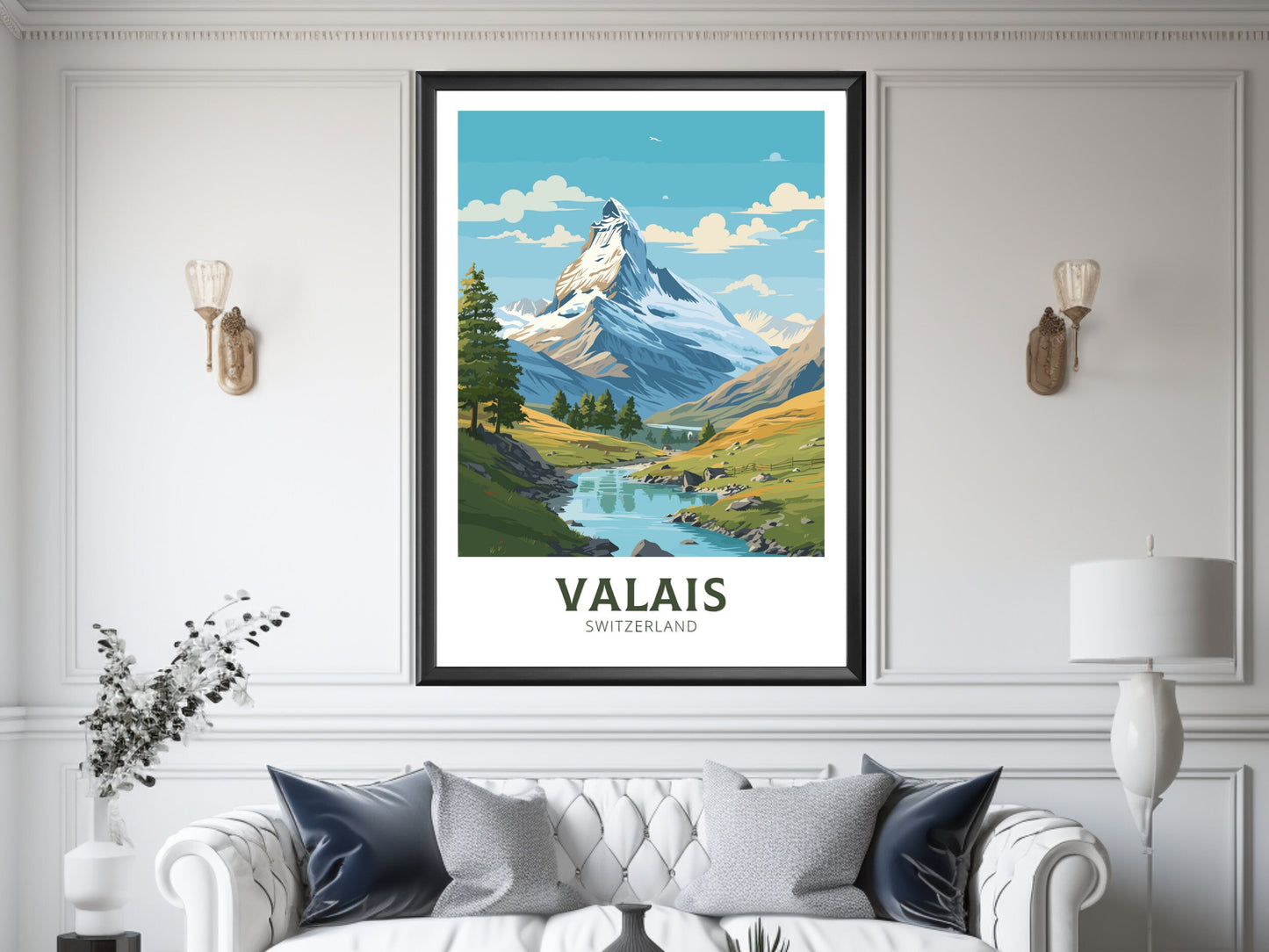 Valais Travel Print | Valais Travel Poster | Valais Illustration | Valais Wall Art | Switzerland Print | Valais Artwork | Valais Art ID 835