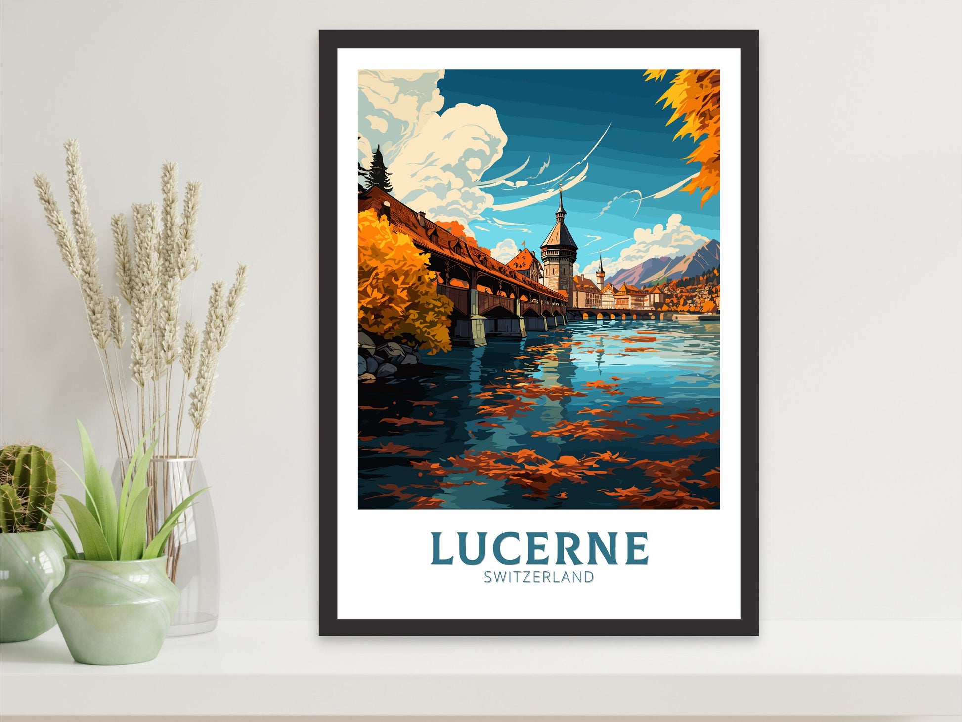 Lucerne Travel Prints | Lucerne Travel Poster | Lucerne Illustration | Lucerne Wall Art | Switzerland Poster | Lucerne Artwork | ID 836