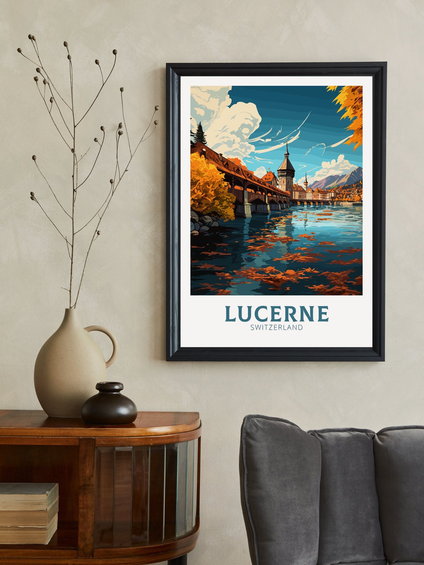 Lucerne Travel Prints | Lucerne Travel Poster | Lucerne Illustration | Lucerne Wall Art | Switzerland Poster | Lucerne Artwork | ID 836