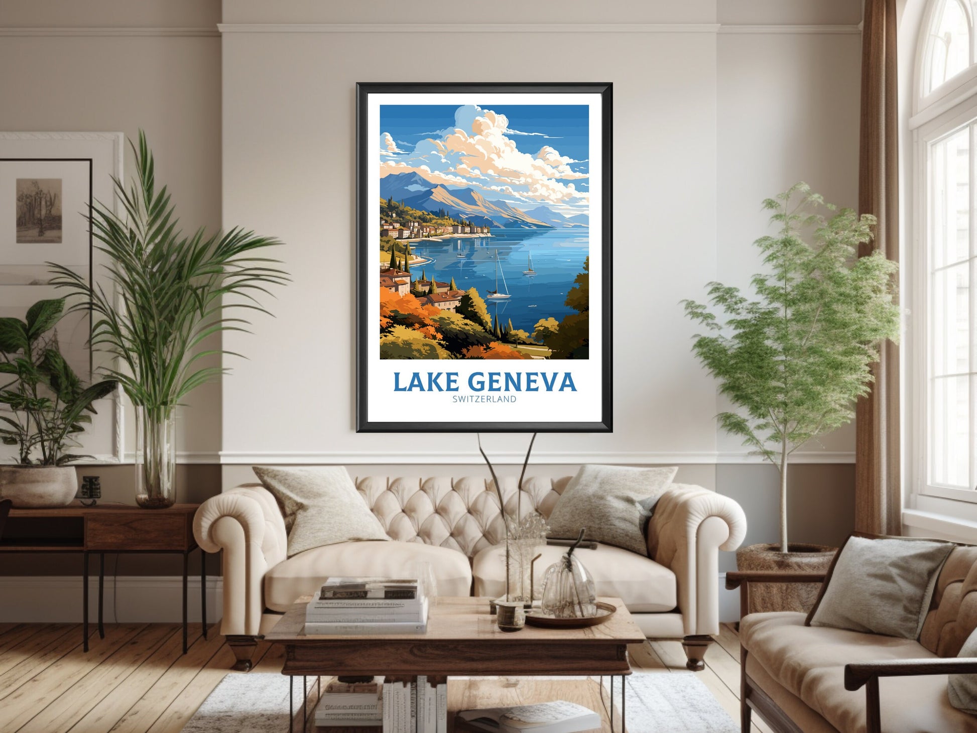 Lake Geneva Travel Print | Lake Geneva Travel Poster | Geneva Illustration | Geneva Wall Art | Switzerland Poster | Geneva Artwork | ID 837