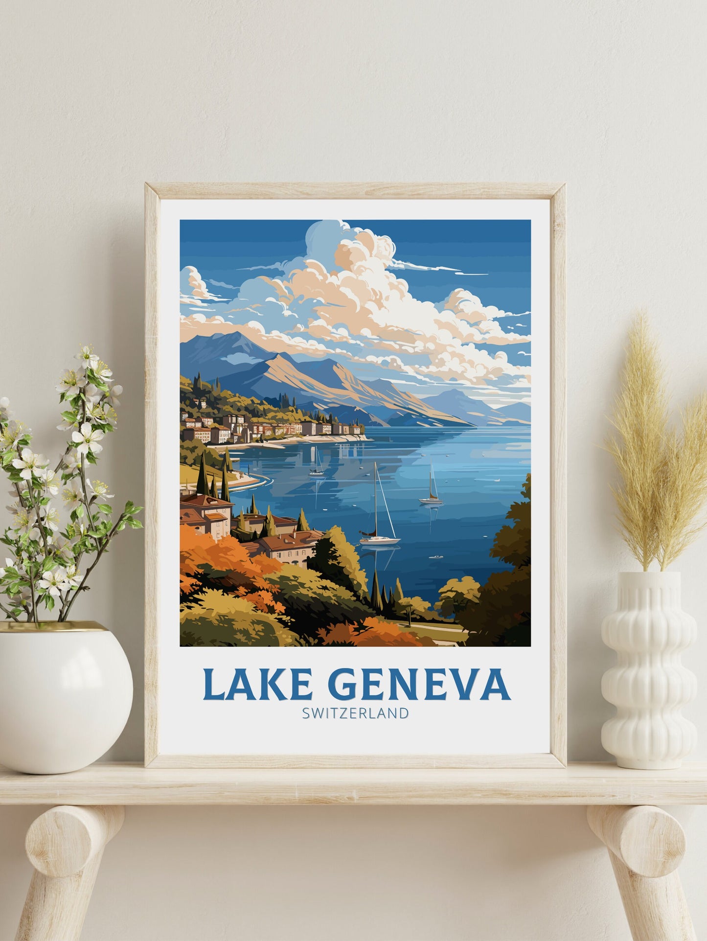 Lake Geneva Travel Print | Lake Geneva Travel Poster | Geneva Illustration | Geneva Wall Art | Switzerland Poster | Geneva Artwork | ID 837