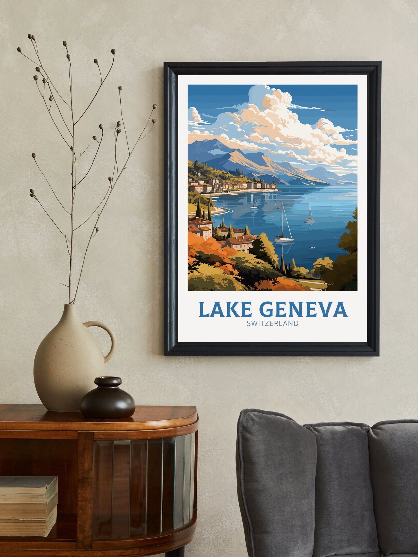 Lake Geneva Travel Print | Lake Geneva Travel Poster | Geneva Illustration | Geneva Wall Art | Switzerland Poster | Geneva Artwork | ID 837