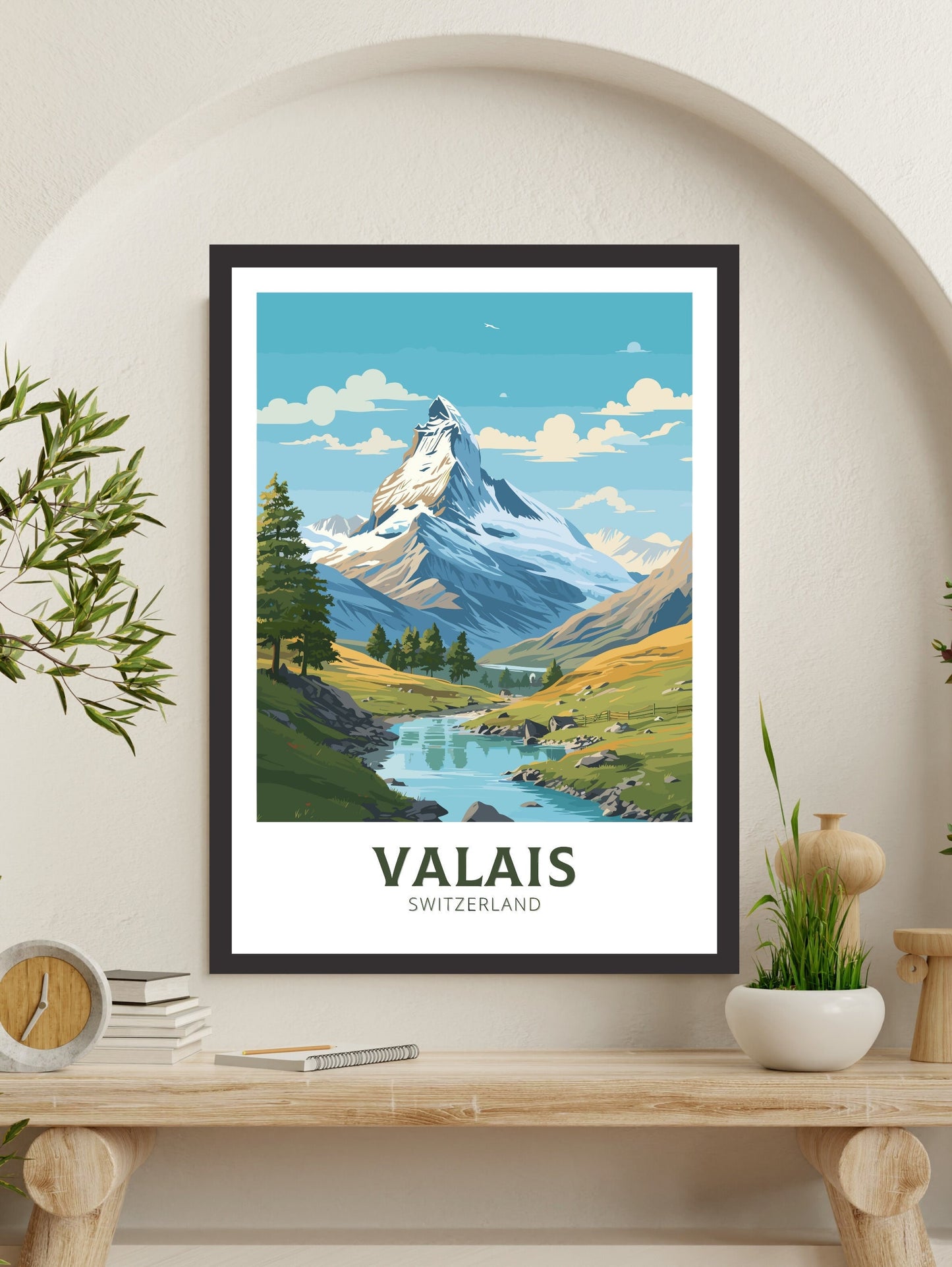 Valais Travel Print | Valais Travel Poster | Valais Illustration | Valais Wall Art | Switzerland Print | Valais Artwork | Valais Art ID 835