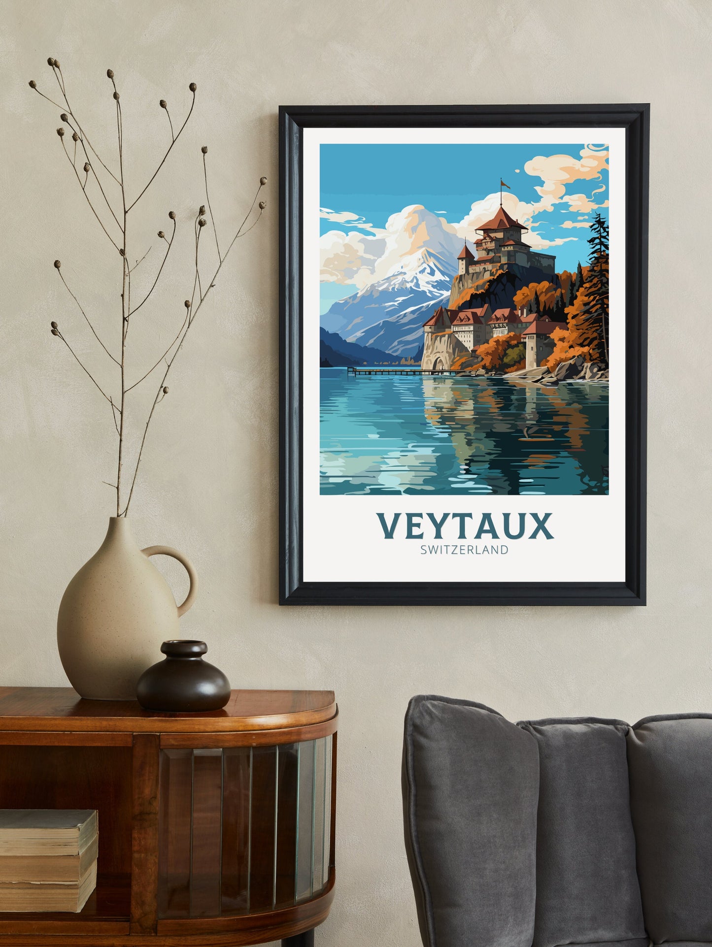 Veytaux Travel Print | Veytaux Travel Poster | Veytaux Illustration | Veytaux Wall Art | Switzerland Poster | Veytaux Artwork | ID 839