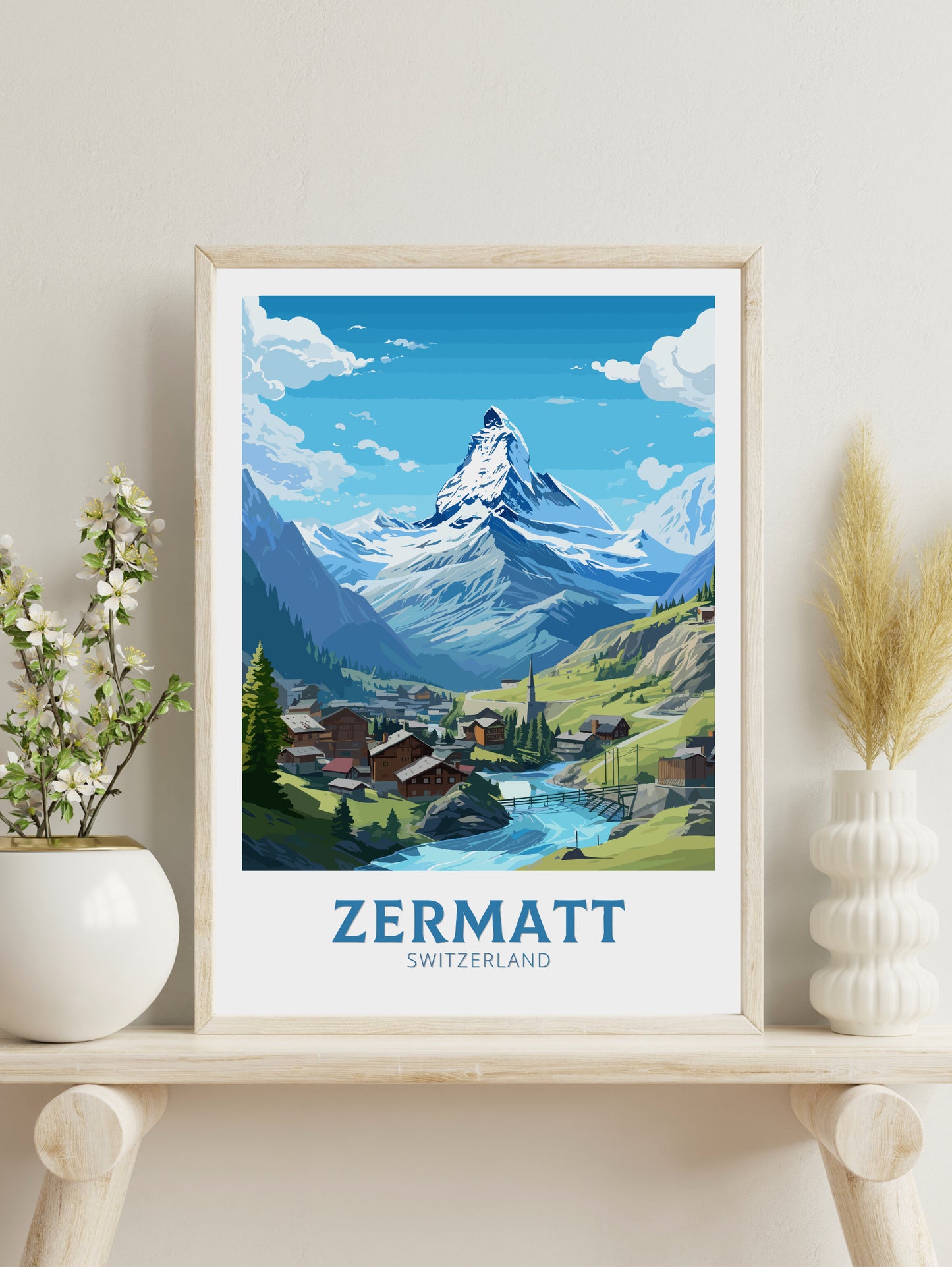 Zermatt Travel Print | Zermatt Travel Poster | Zermatt Illustration | Zermatt Wall Art | Switzerland Poster | Zermatt Artwork | ID 838