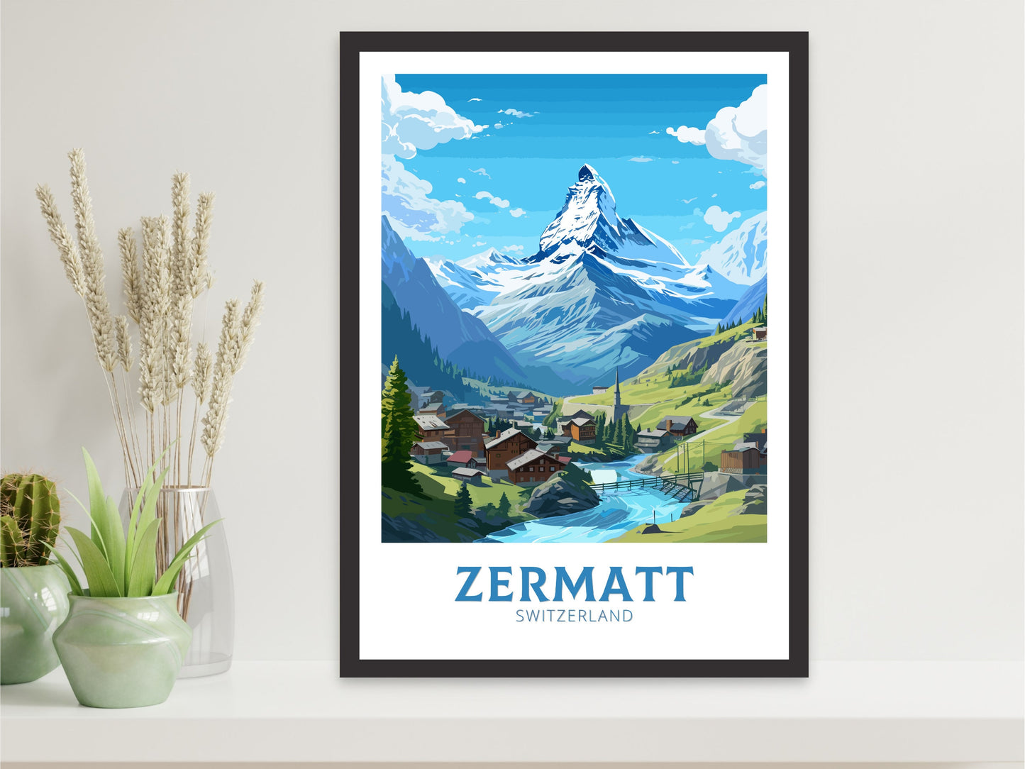 Zermatt Travel Print | Zermatt Travel Poster | Zermatt Illustration | Zermatt Wall Art | Switzerland Poster | Zermatt Artwork | ID 838