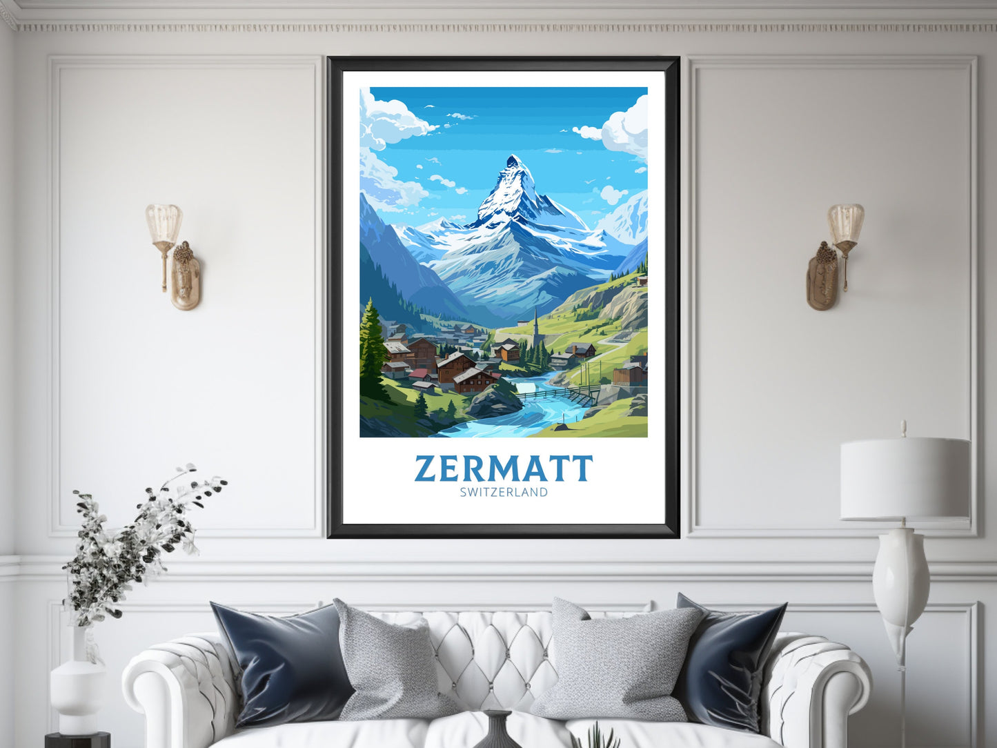 Zermatt Travel Print | Zermatt Travel Poster | Zermatt Illustration | Zermatt Wall Art | Switzerland Poster | Zermatt Artwork | ID 838