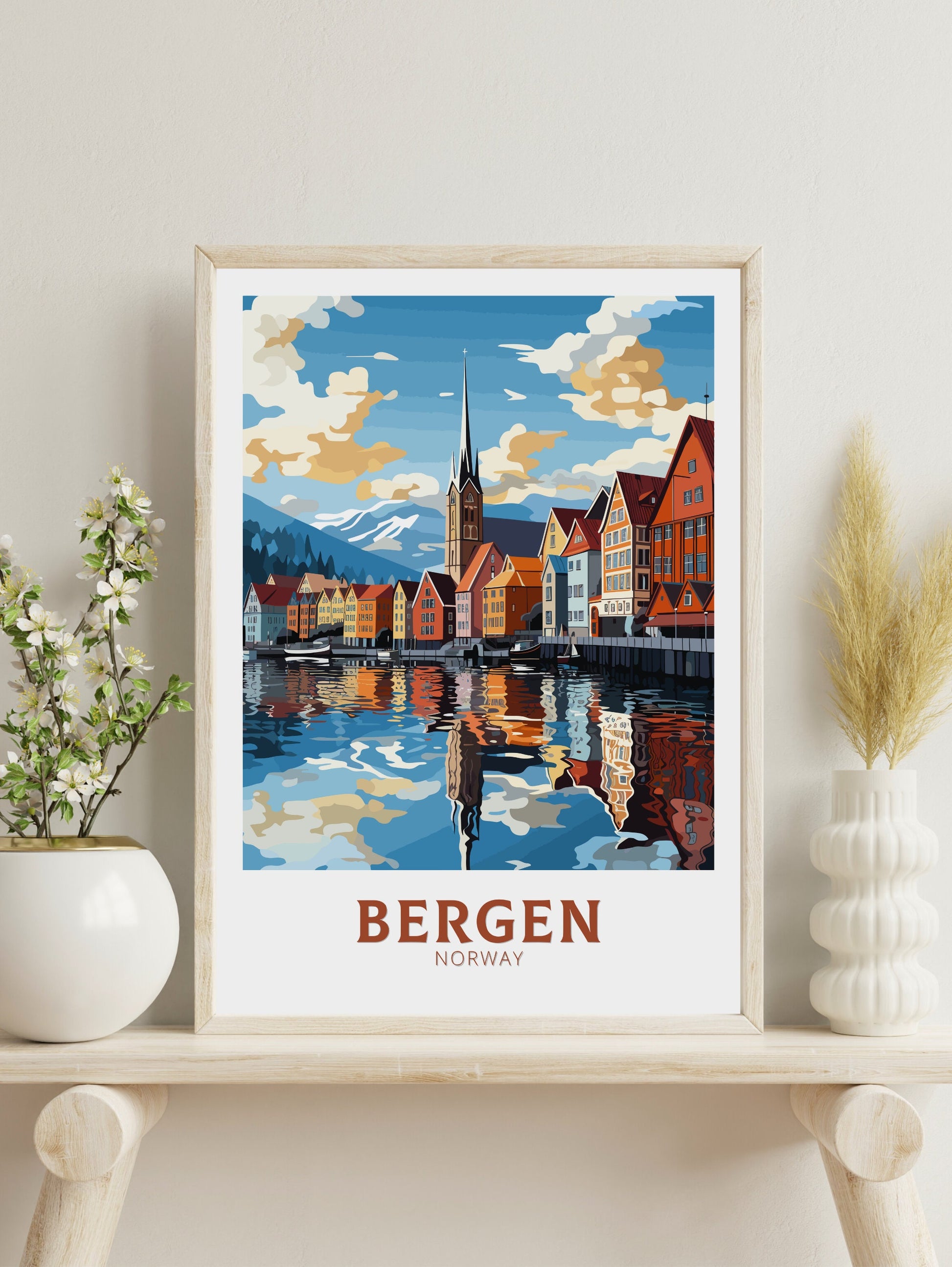 Bergen Print | Bergen Poster | Bergen Norway | Bergen Wall Art | Travel Gift | Norway Poster | Norway Art | Bergen Art Print | ID 851