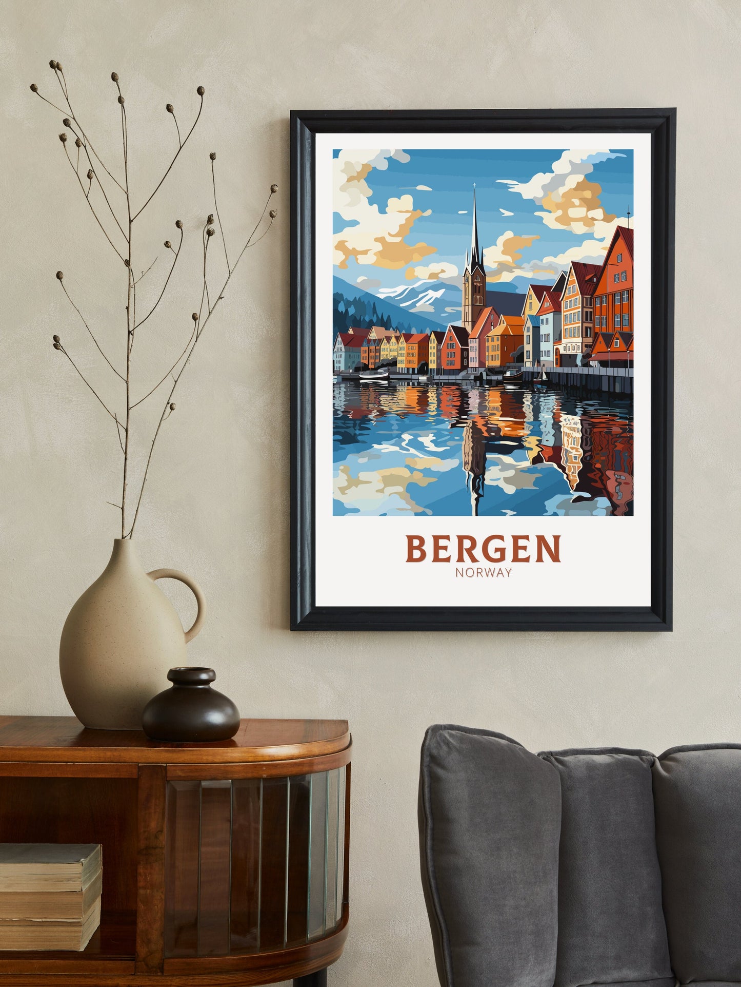 Bergen Print | Bergen Poster | Bergen Norway | Bergen Wall Art | Travel Gift | Norway Poster | Norway Art | Bergen Art Print | ID 851