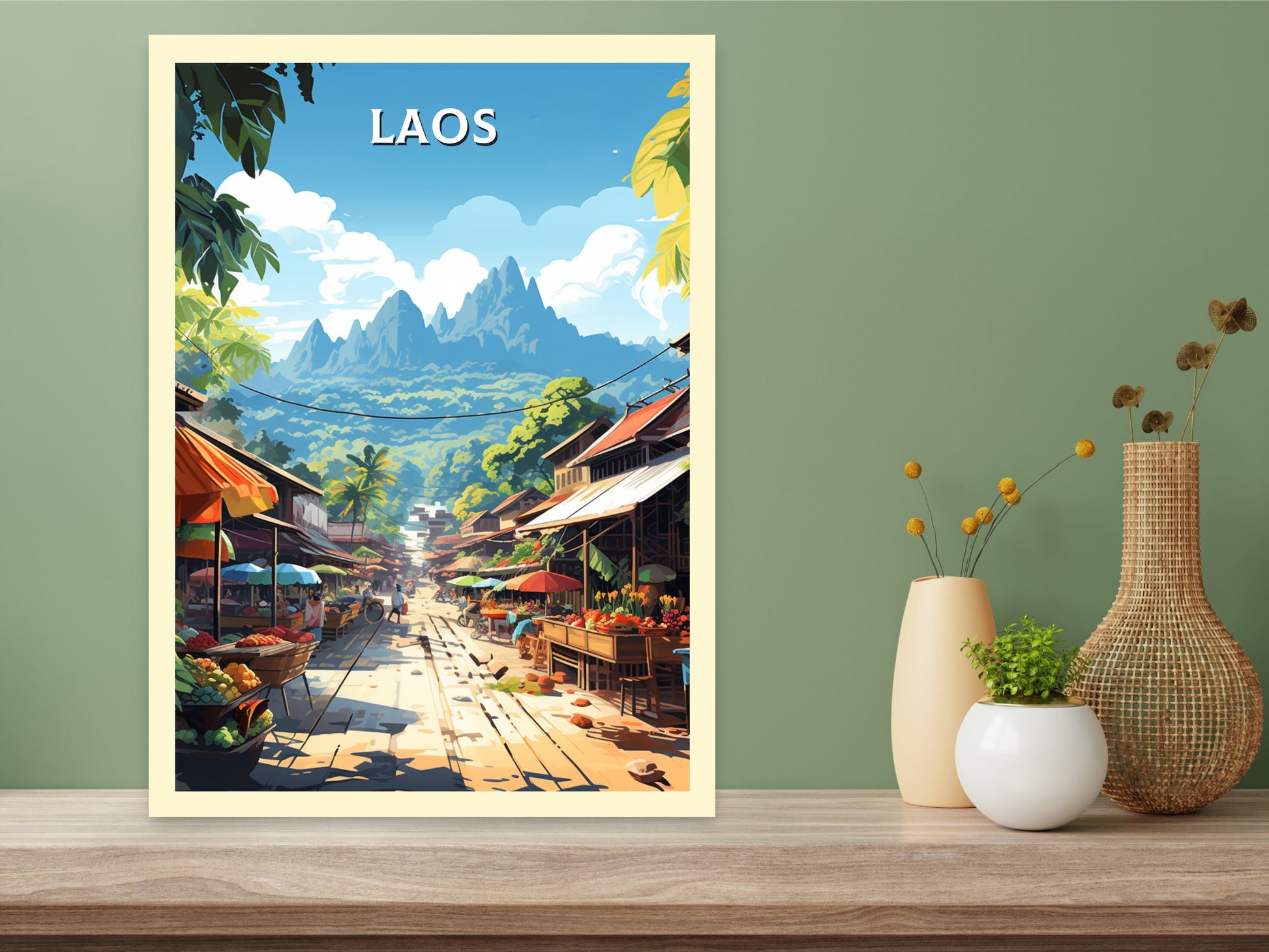 Laos Poster | Laos Print | Luang Prabang Poster | Luang Prabang Market | Night Market Poster | Laos Travel Print | Laos Wall Art | ID 852