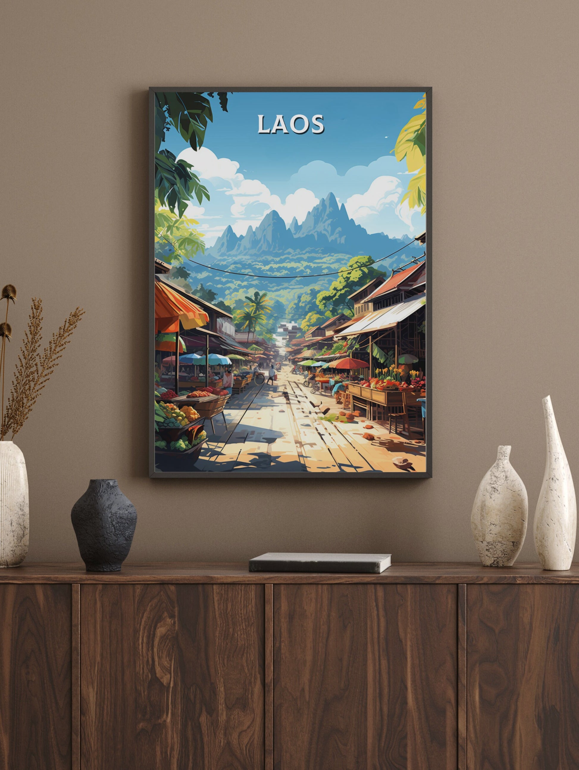 Laos Poster | Laos Print | Luang Prabang Poster | Luang Prabang Market | Night Market Poster | Laos Travel Print | Laos Wall Art | ID 852