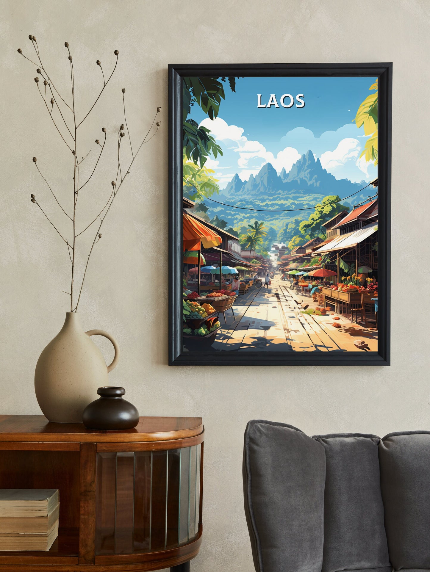 Laos Poster | Laos Print | Luang Prabang Poster | Luang Prabang Market | Night Market Poster | Laos Travel Print | Laos Wall Art | ID 852