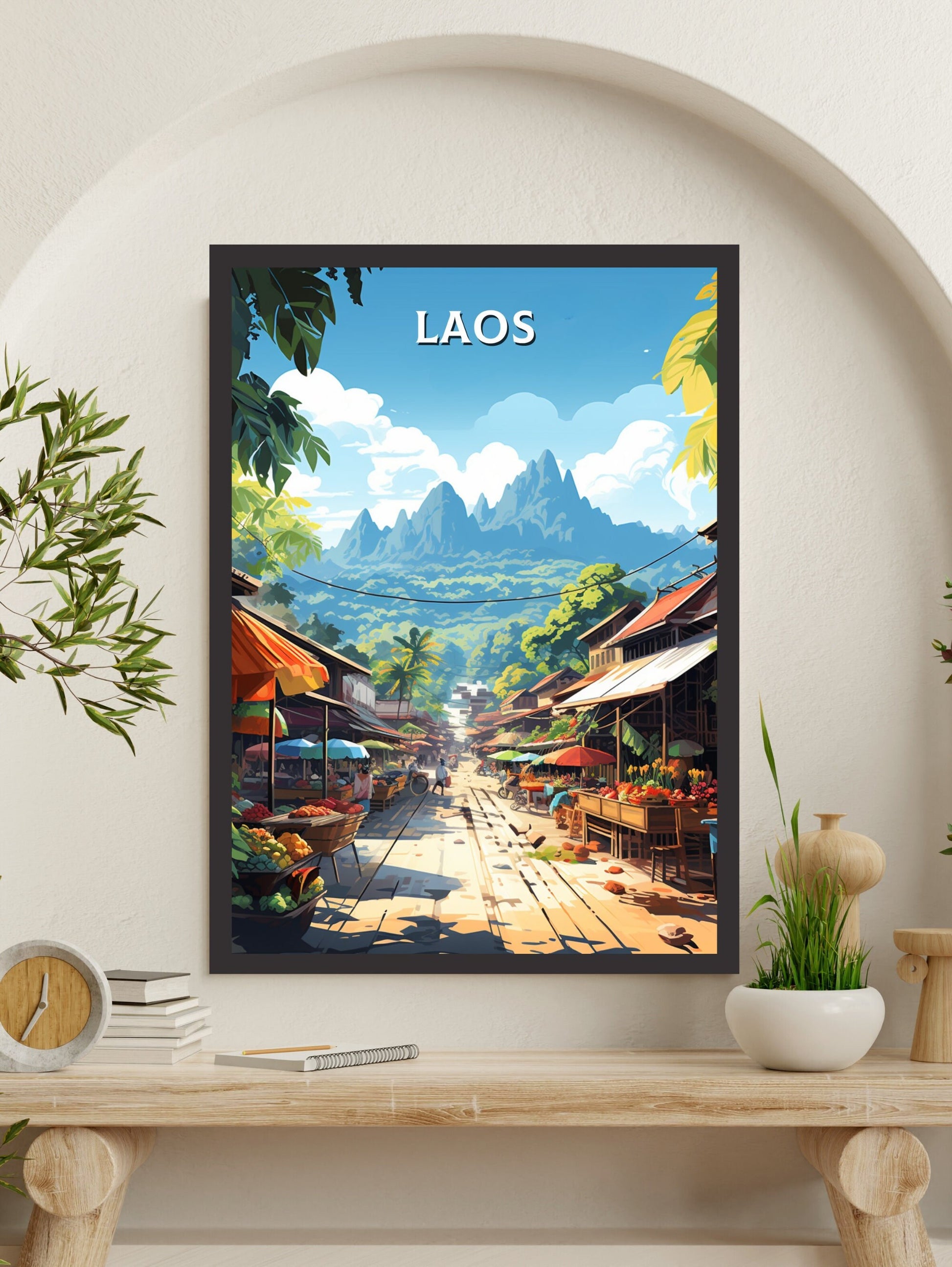 Laos Poster | Laos Print | Luang Prabang Poster | Luang Prabang Market | Night Market Poster | Laos Travel Print | Laos Wall Art | ID 852