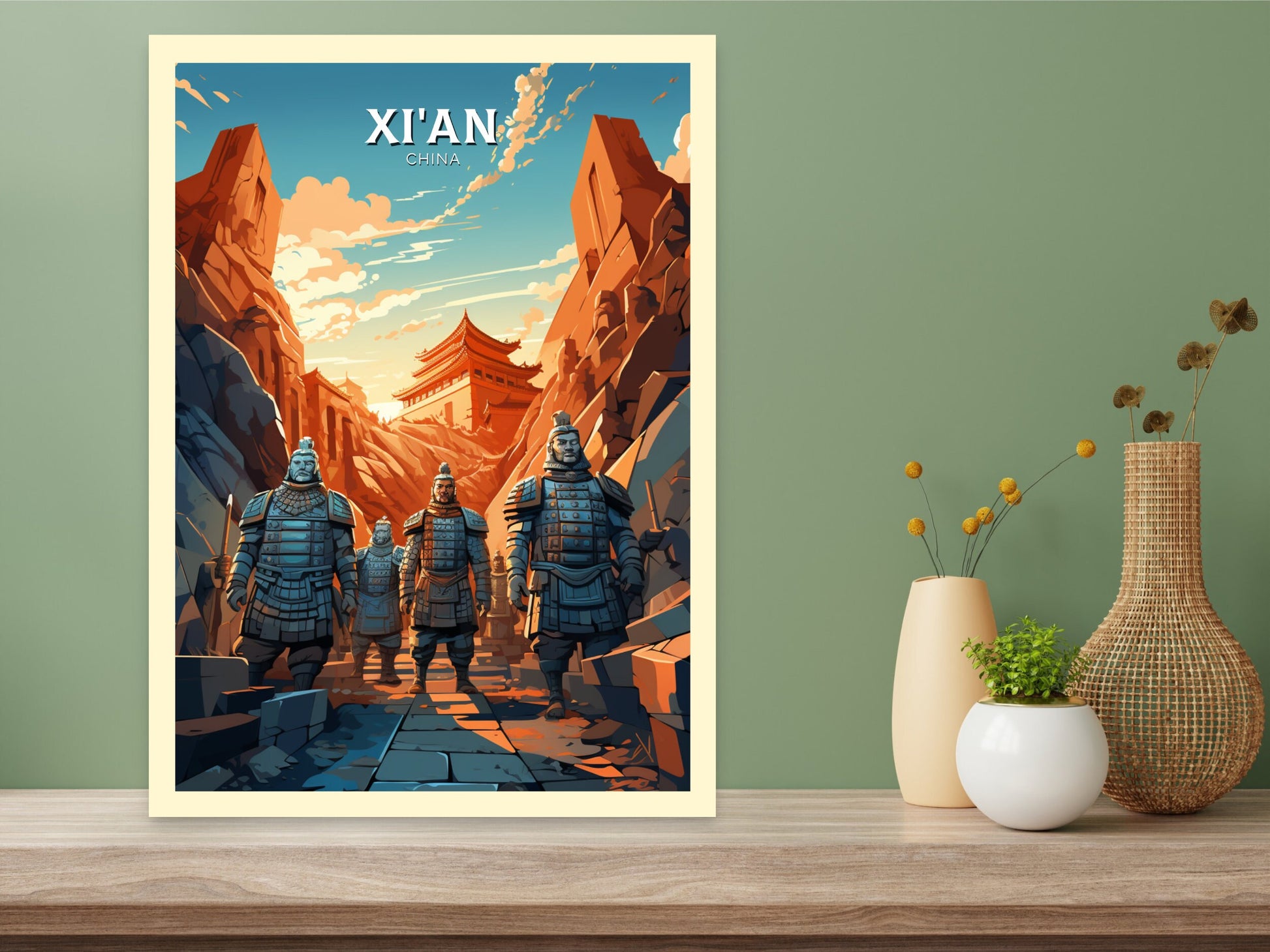 Xi'an Print | Xi'an Poster | Xi'an Illustration | Xi'an Travel Print | China Travel Poster | Xi'an Terracotta Army Print | China Army ID 854