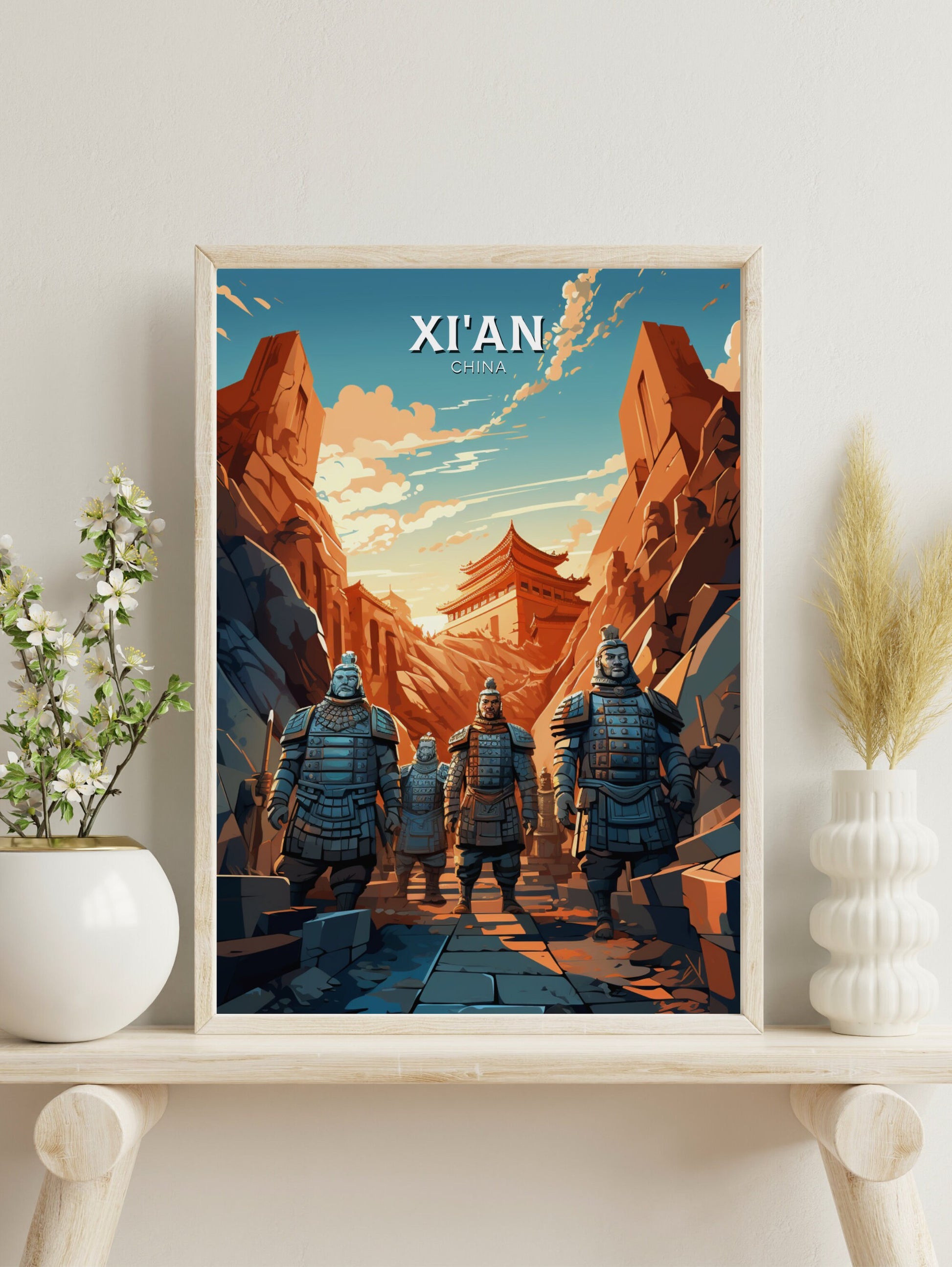 Xi'an Print | Xi'an Poster | Xi'an Illustration | Xi'an Travel Print | China Travel Poster | Xi'an Terracotta Army Print | China Army ID 854