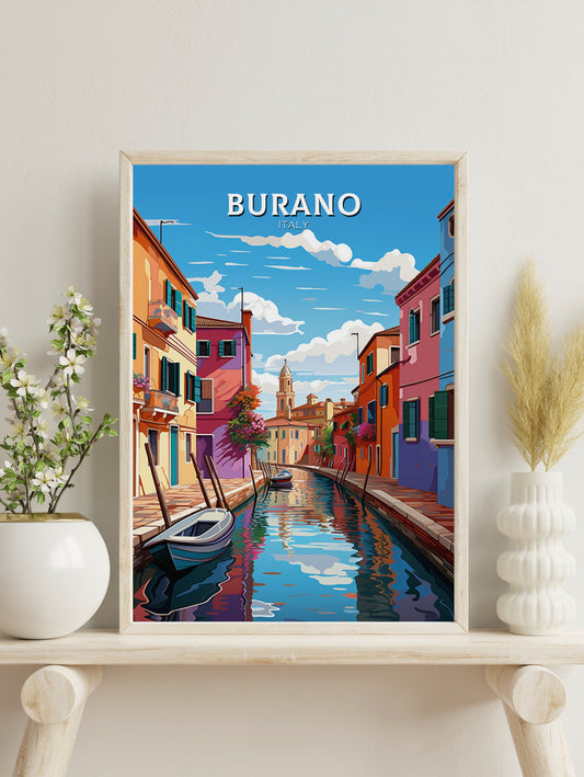 Burano Italy Print | Italy Illustration | Travel Gifts | Burano Coast Print | Italy Poster | Housewarming Gift | Burano City Poster | ID 866