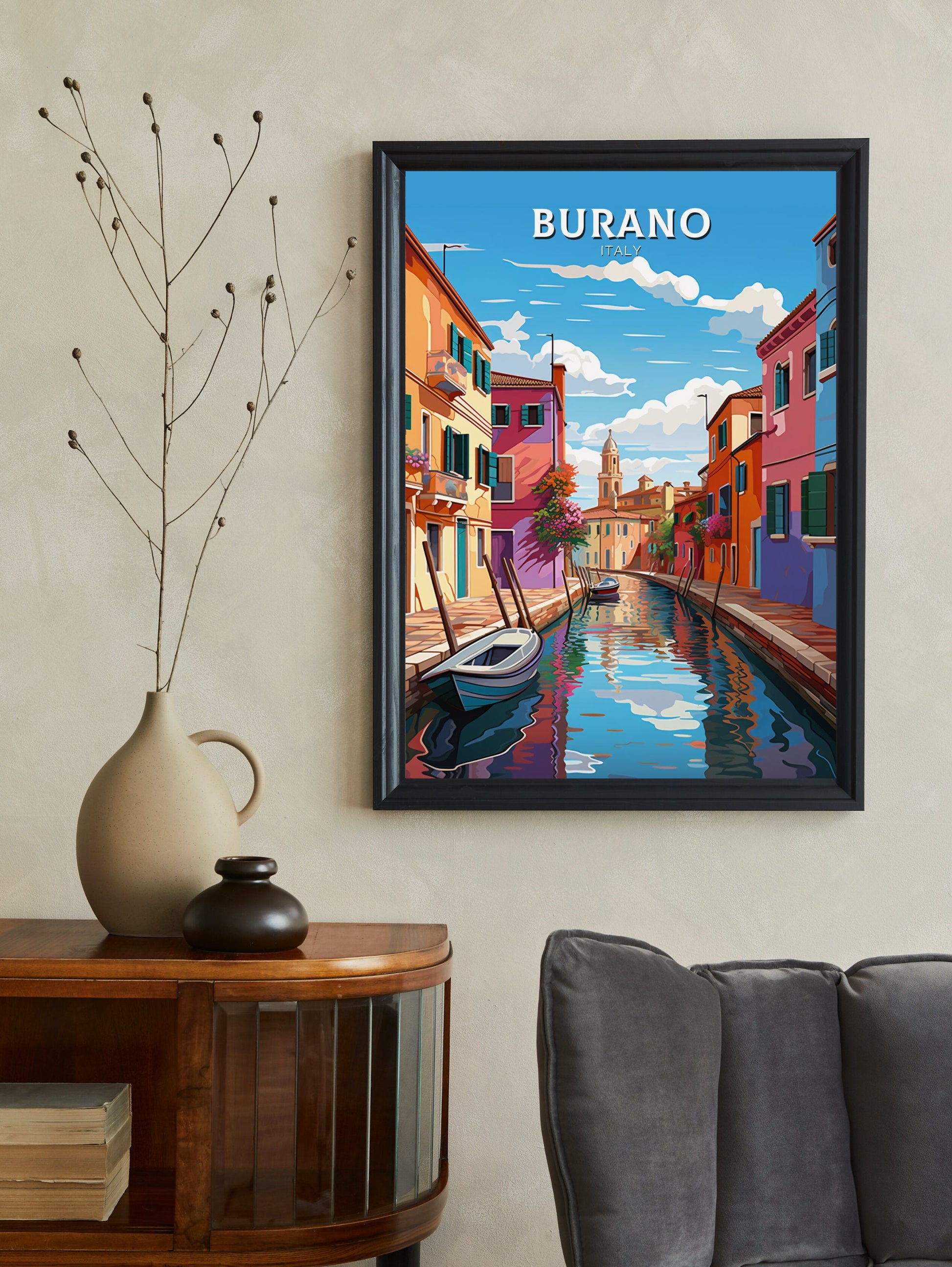 Burano Italy Print | Italy Illustration | Travel Gifts | Burano Coast Print | Italy Poster | Housewarming Gift | Burano City Poster | ID 866