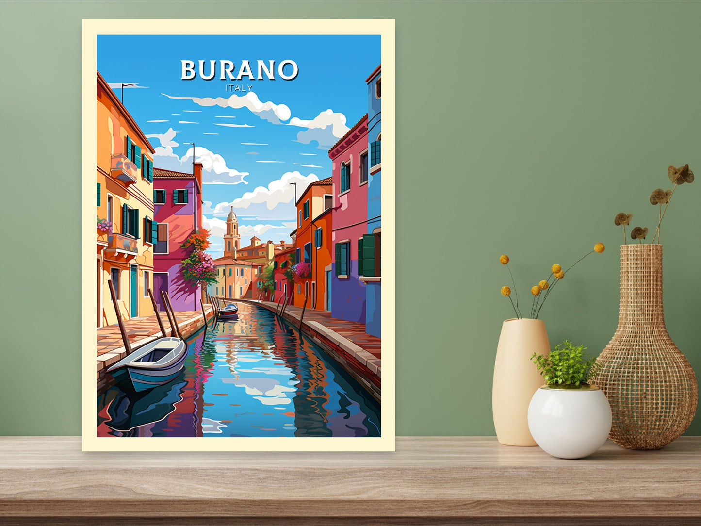 Burano Italy Print | Italy Illustration | Travel Gifts | Burano Coast Print | Italy Poster | Housewarming Gift | Burano City Poster | ID 866