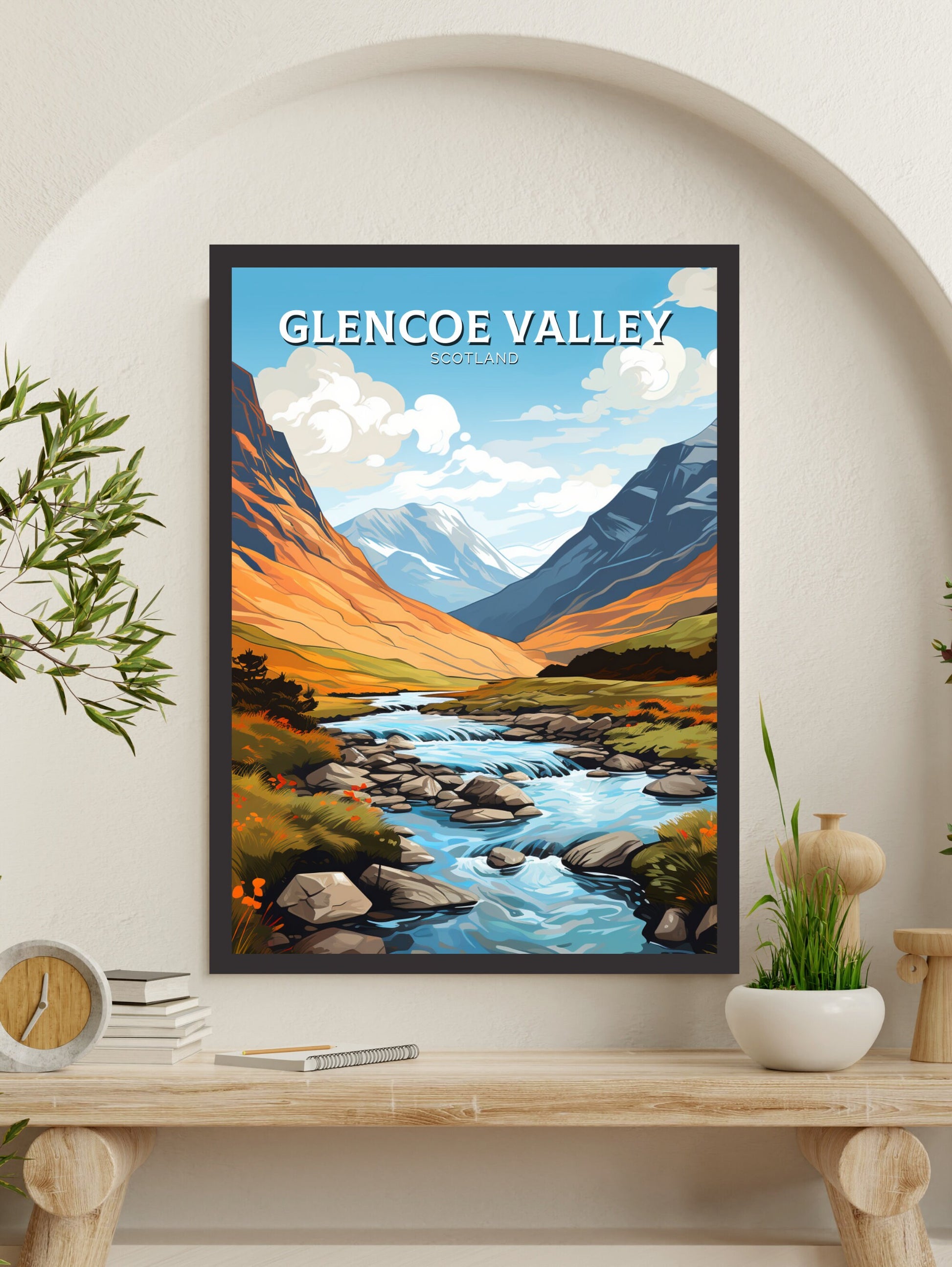 Glencoe Valley Travel Print | Glencoe Valley Travel Poster | Glencoe Valley Art | Scotland Art | Scotland Poster | Scotland Print | ID 867