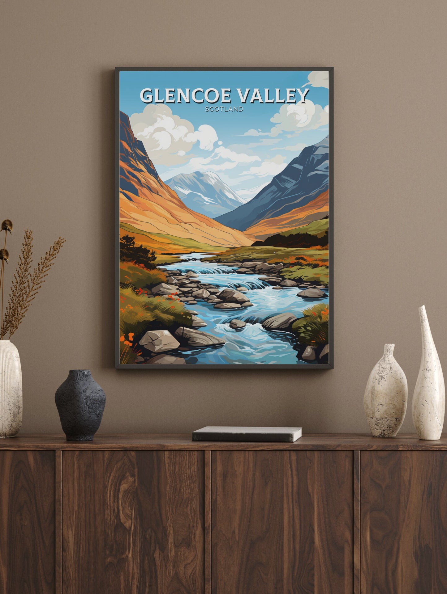 Glencoe Valley Travel Print | Glencoe Valley Travel Poster | Glencoe Valley Art | Scotland Art | Scotland Poster | Scotland Print | ID 867