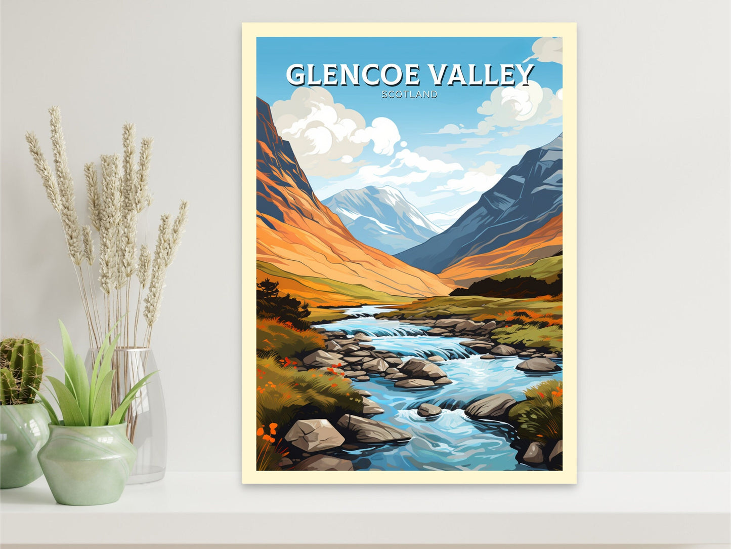 Glencoe Valley Travel Print | Glencoe Valley Travel Poster | Glencoe Valley Art | Scotland Art | Scotland Poster | Scotland Print | ID 867