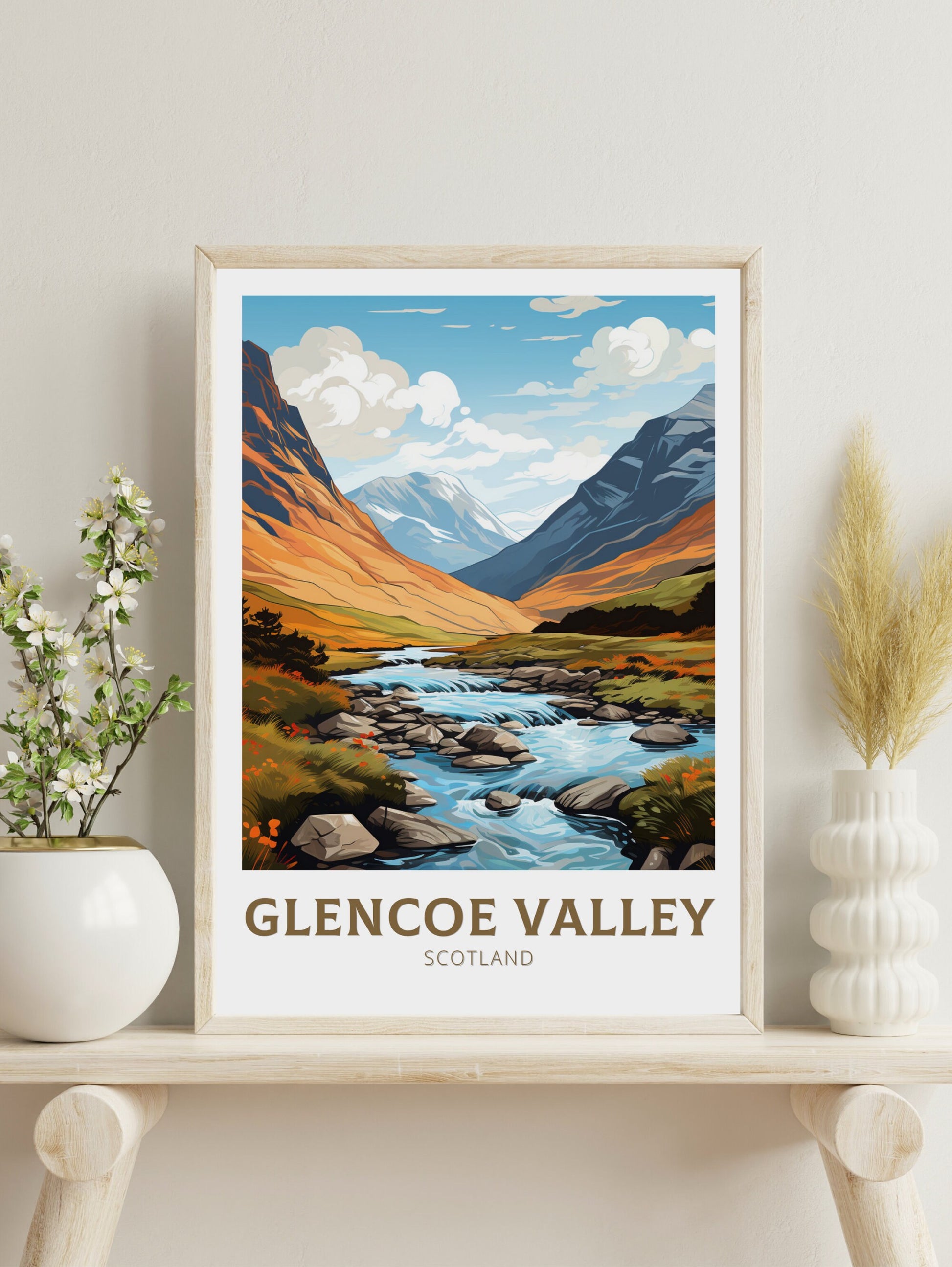 Glencoe Valley Travel Poster | Glencoe Valley Travel Print | Glencoe Valley Art | Scotland Art | Scotland Print | Scotland Poster | ID 873