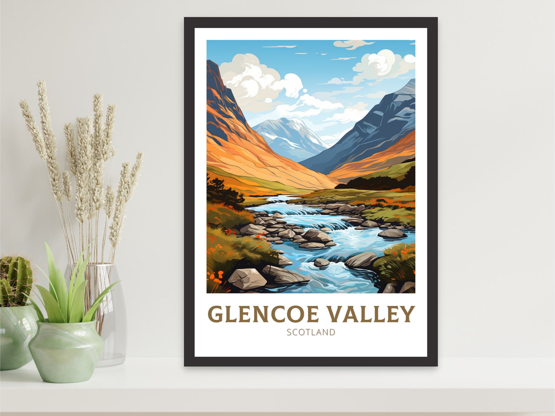 Glencoe Valley Travel Poster | Glencoe Valley Travel Print | Glencoe Valley Art | Scotland Art | Scotland Print | Scotland Poster | ID 873