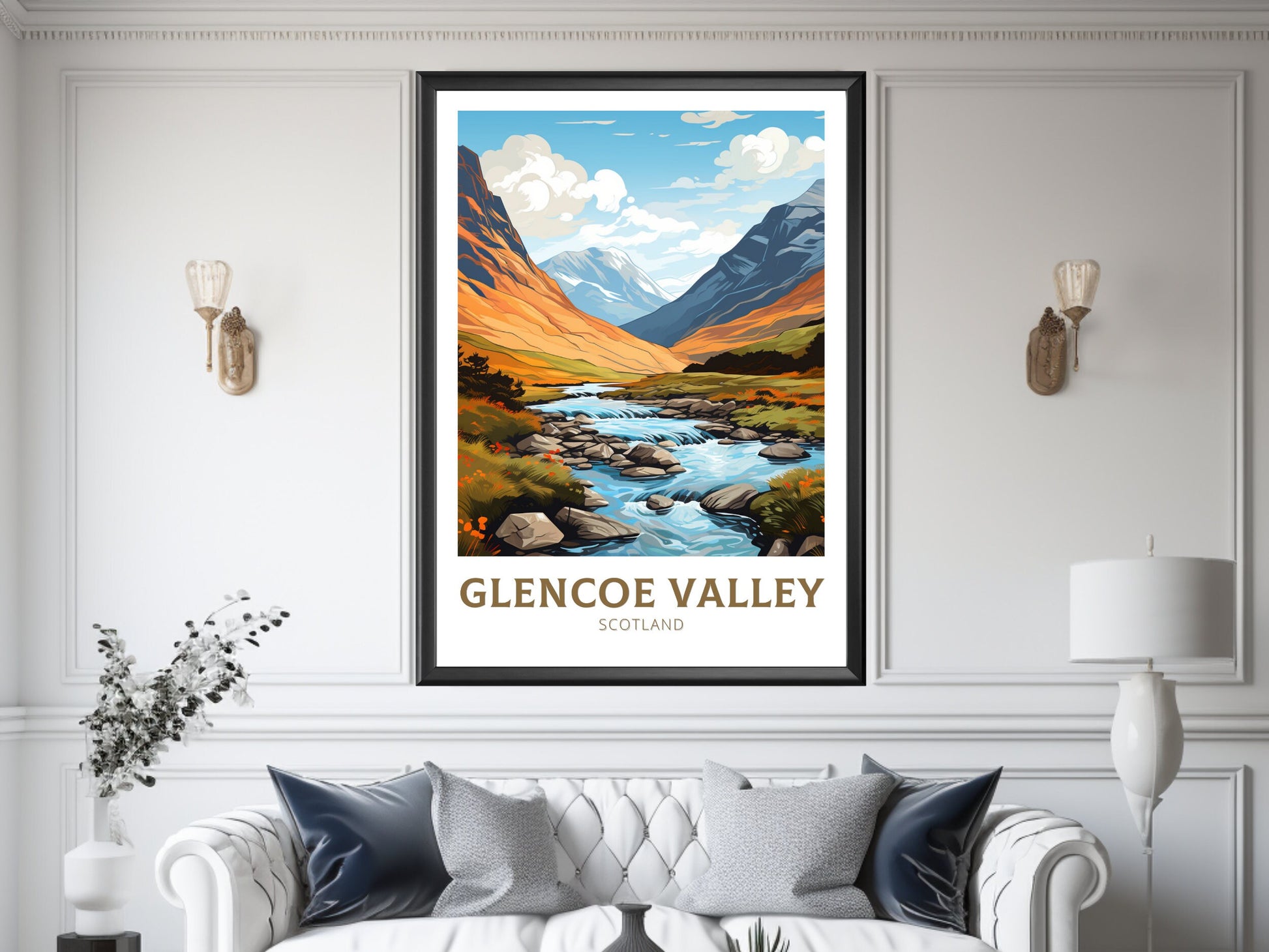 Glencoe Valley Travel Poster | Glencoe Valley Travel Print | Glencoe Valley Art | Scotland Art | Scotland Print | Scotland Poster | ID 873