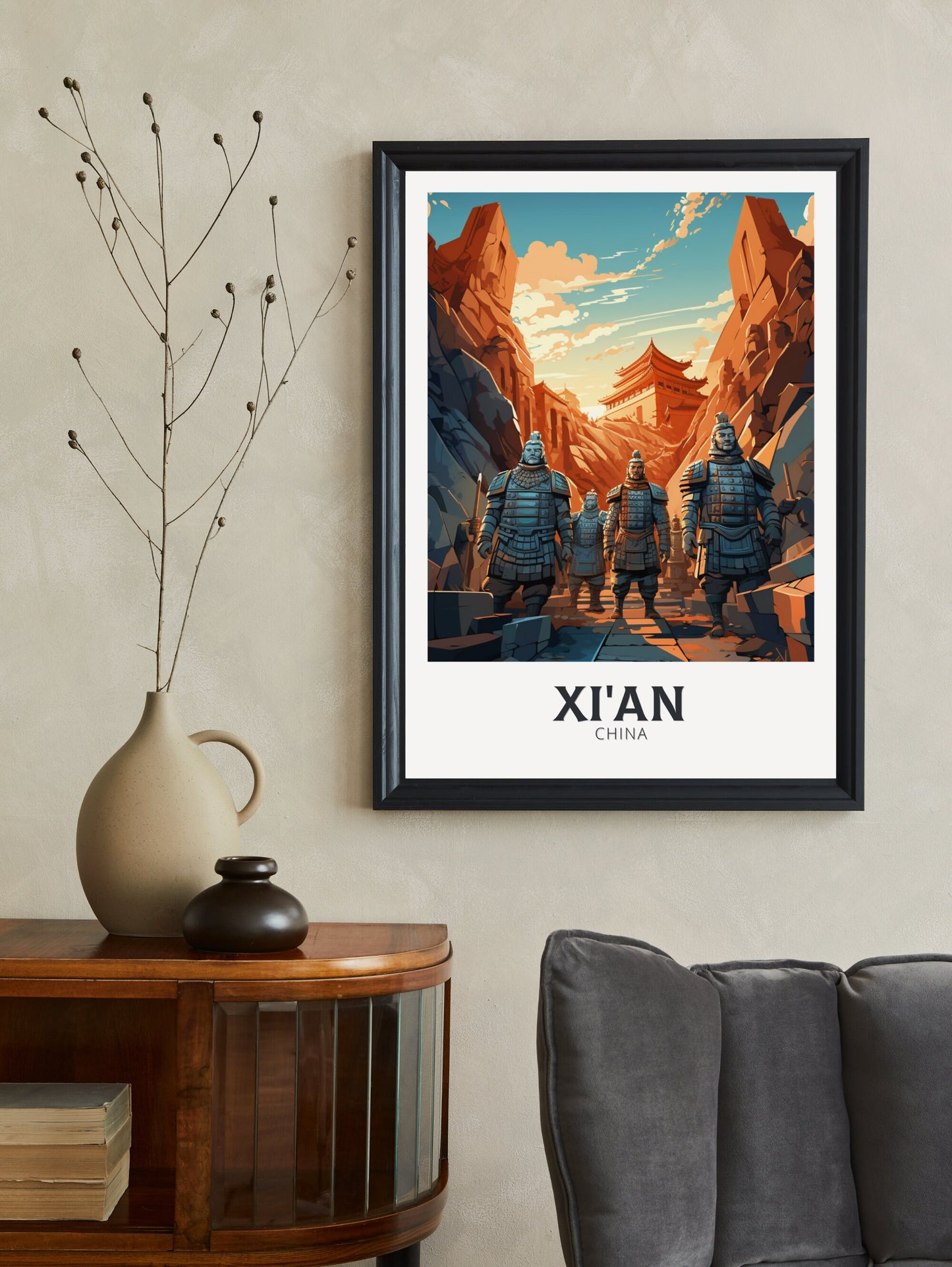 Xi'an Poster | Xi'an Print | Xi'an Illustration | Xi'an Travel Poster | China Travel Print | Xi'an Terracotta Army Print | China Army ID 859