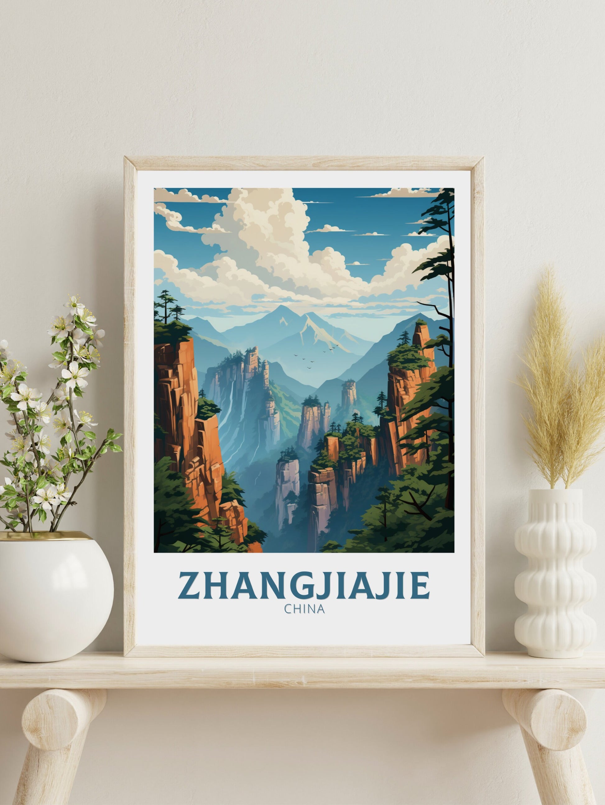 Zhangjiajie Print | Zhangjiajie Travel Poster | Zhangjiajie Illustration | Avatar Forest | Zhangjiajie National Forest Park Print | ID 858