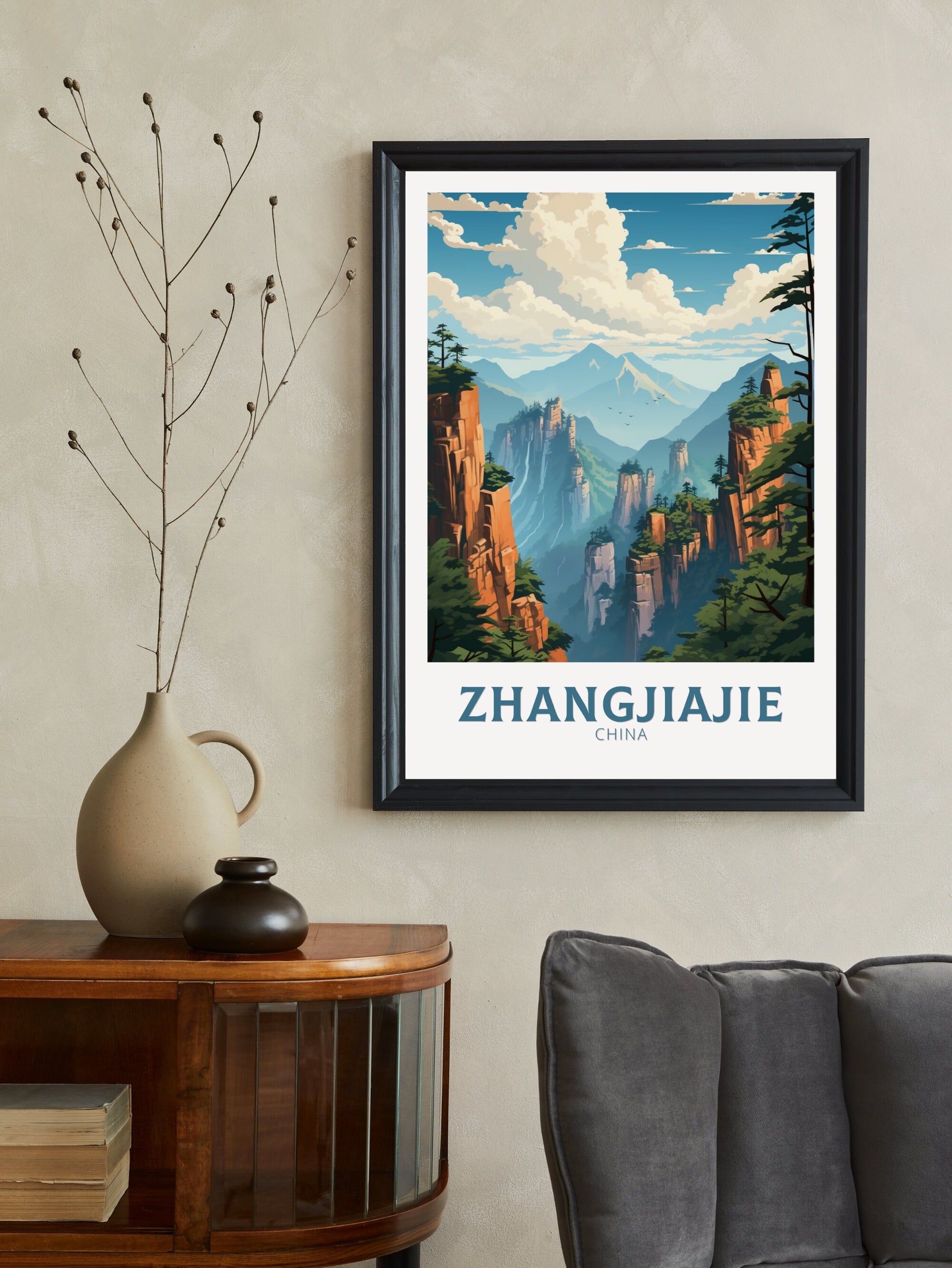 Zhangjiajie Print | Zhangjiajie Travel Poster | Zhangjiajie Illustration | Avatar Forest | Zhangjiajie National Forest Park Print | ID 858