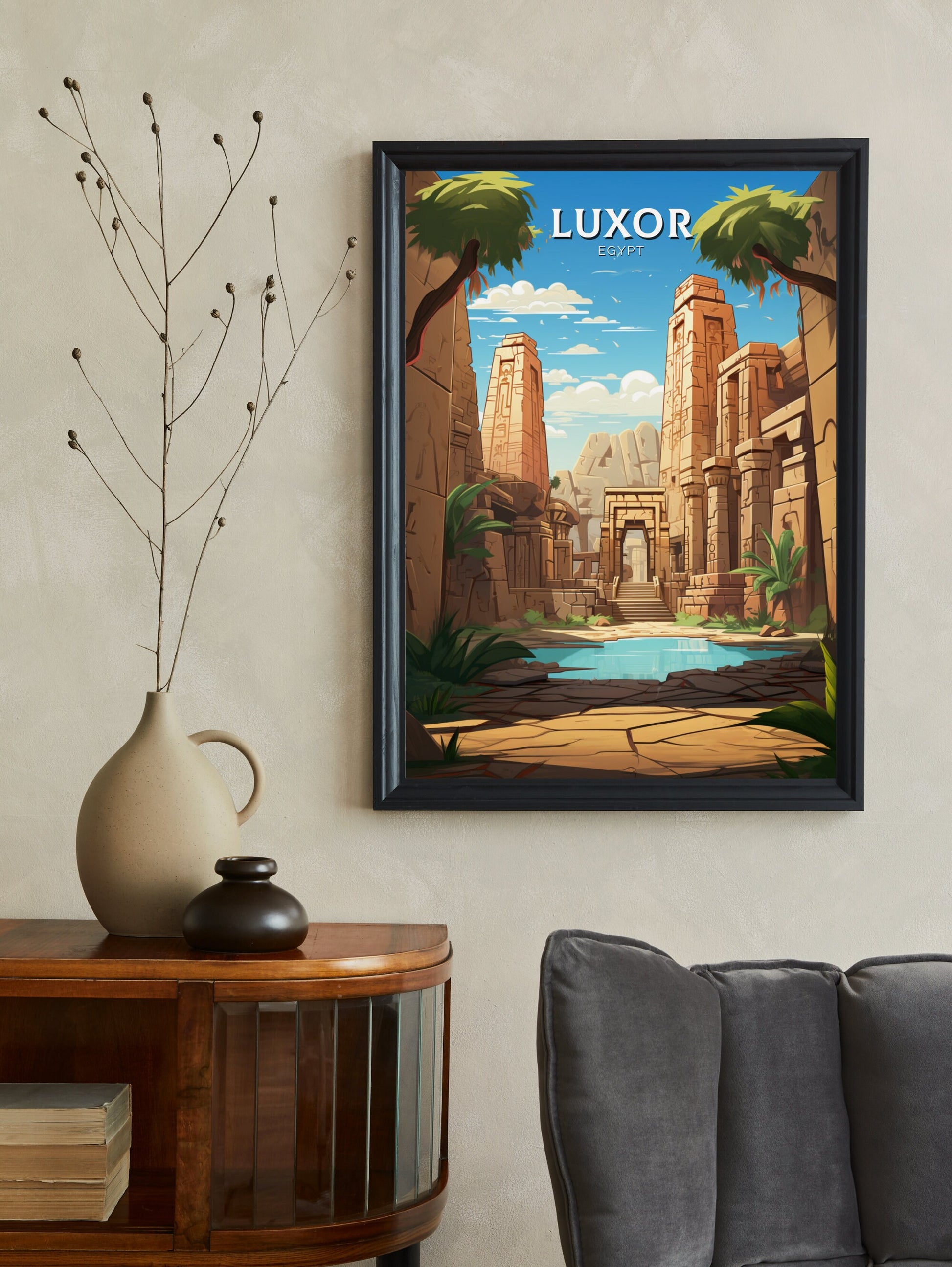 Luxor Travel Print | Luxor Illustration | Luxor Wall Art | Africa Print | Egypt Decor | Luxor Poster | Egyptian Temples Poster | ID 929