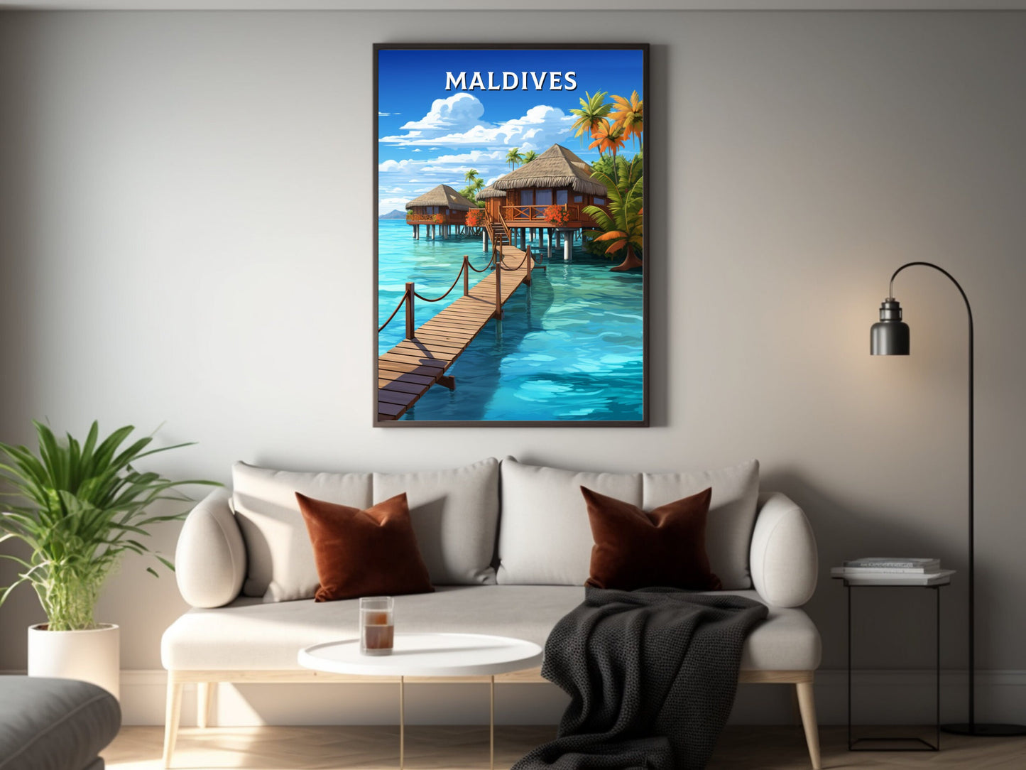 Maldives Print | Maldives Illustration | Maldives Poster | Maldives Wall Art | Maldives Bungalows Poster | Overwater Bungalows | ID 928