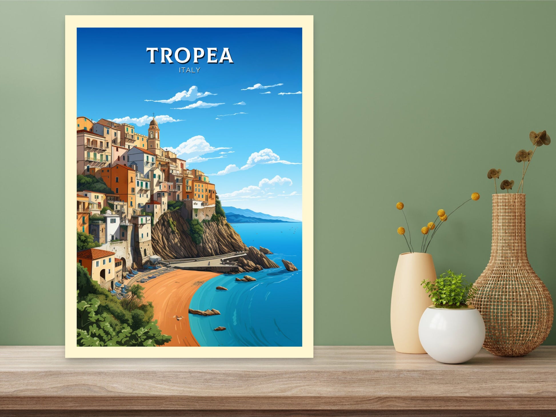 Tropea Travel Poster | Tropea Travel Print | Tropea Illustration | Tropea Print | Tropea Wall Art | Italy Poster | Italy Décor | ID 924