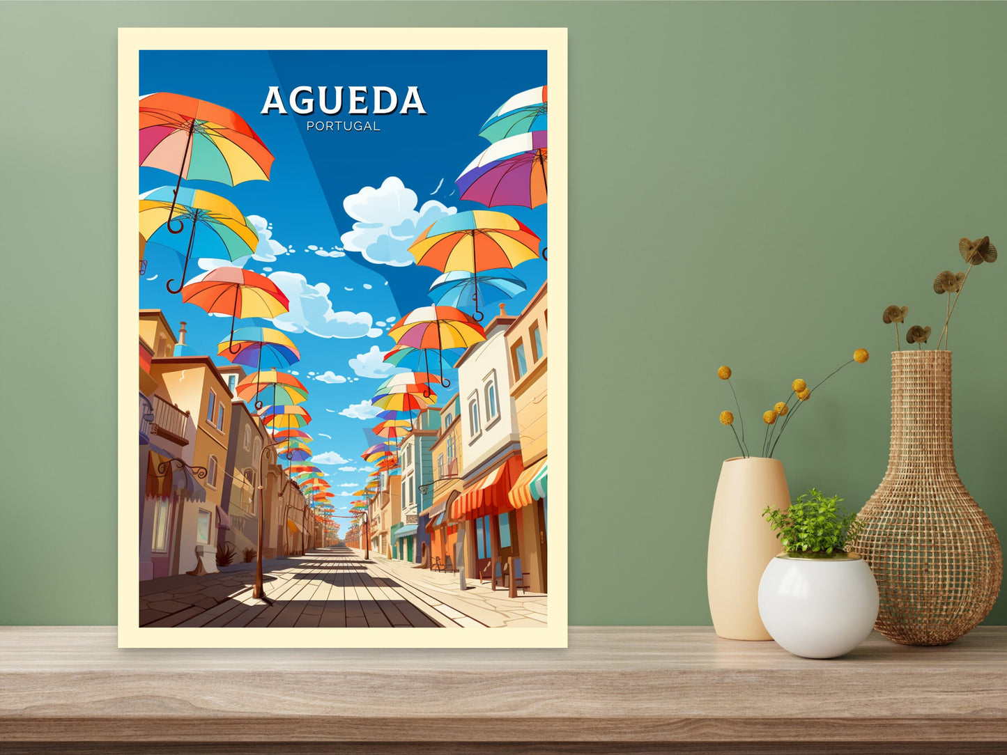 Agueda Poster | Agueda Travel Print | Agueda Illustration | Agueda Wall Art | Agueda Print | Portugal Print | Agueda Umbrellas | ID 877