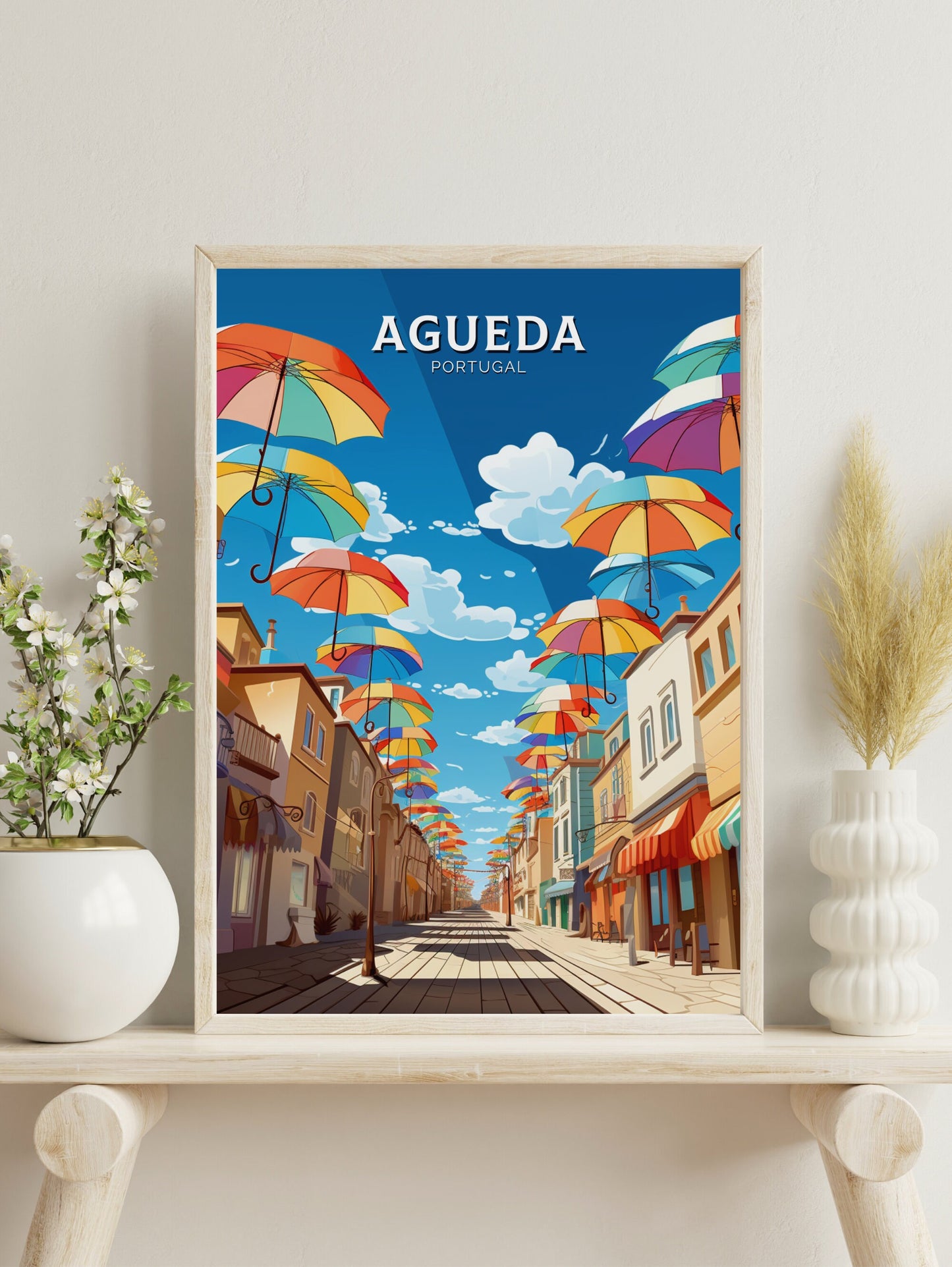 Agueda Poster | Agueda Travel Print | Agueda Illustration | Agueda Wall Art | Agueda Print | Portugal Print | Agueda Umbrellas | ID 877