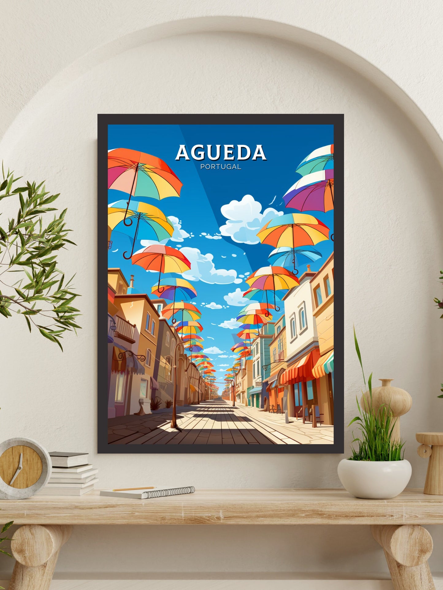 Agueda Poster | Agueda Travel Print | Agueda Illustration | Agueda Wall Art | Agueda Print | Portugal Print | Agueda Umbrellas | ID 877