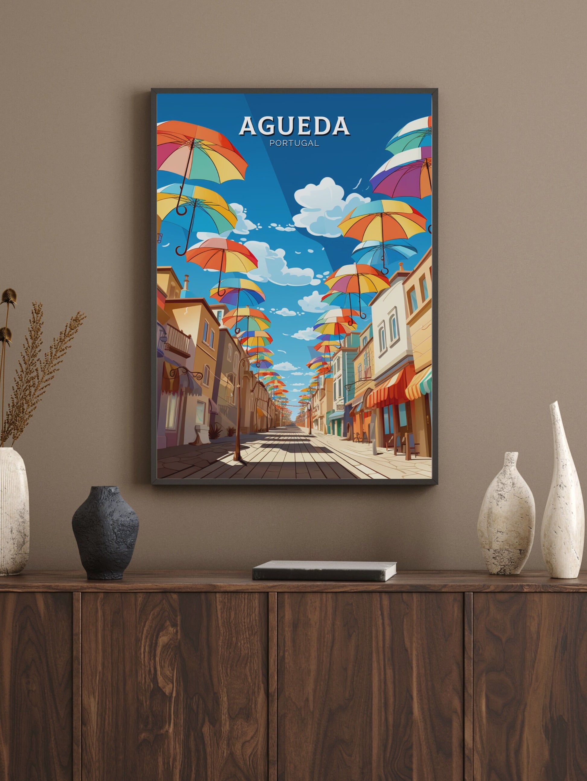 Agueda Poster | Agueda Travel Print | Agueda Illustration | Agueda Wall Art | Agueda Print | Portugal Print | Agueda Umbrellas | ID 877