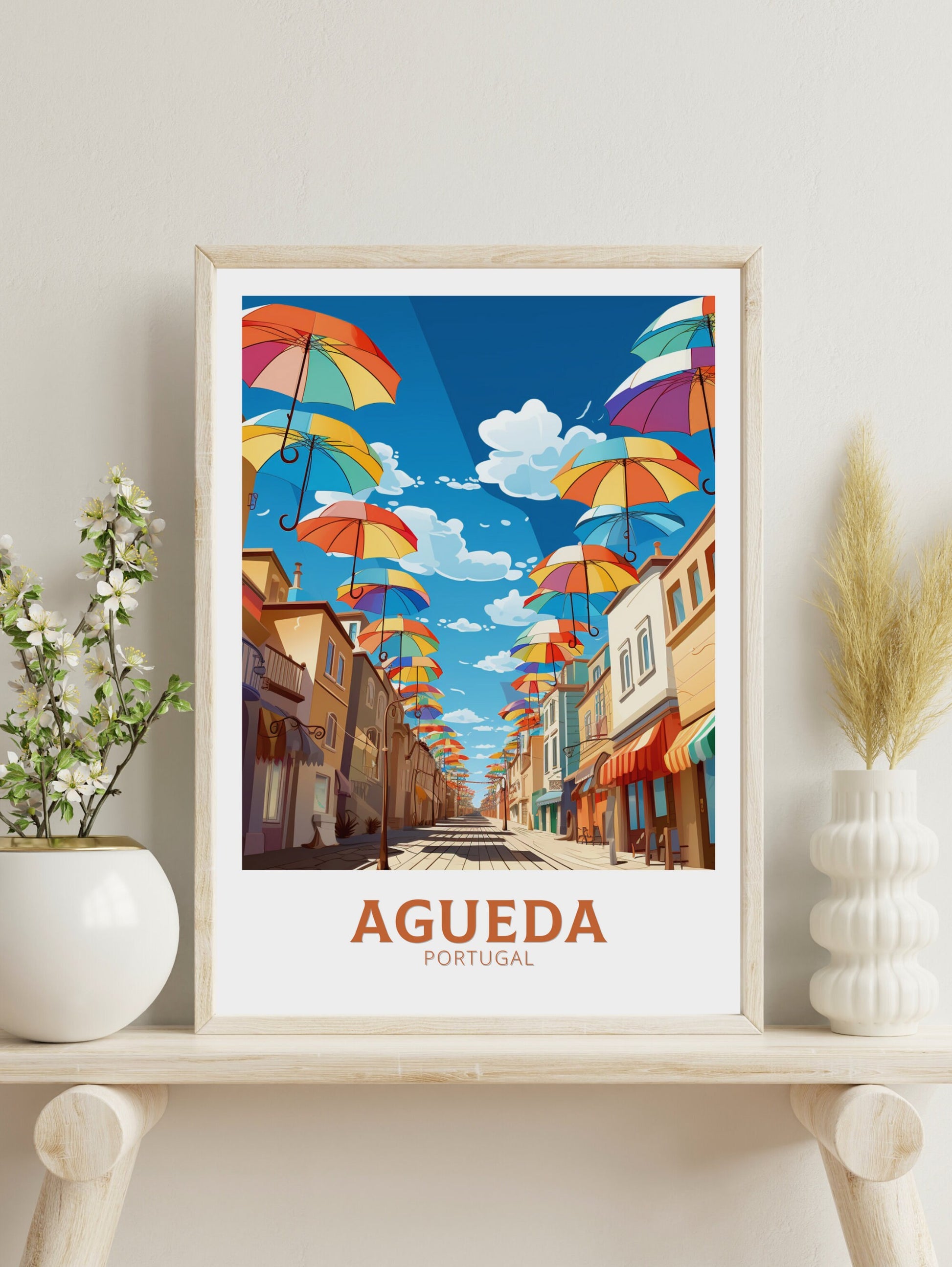 Agueda Poster | Agueda Travel Print | Agueda Illustration | Agueda Wall Art | Agueda Print | Portugal Print | Agueda Umbrellas | ID 881