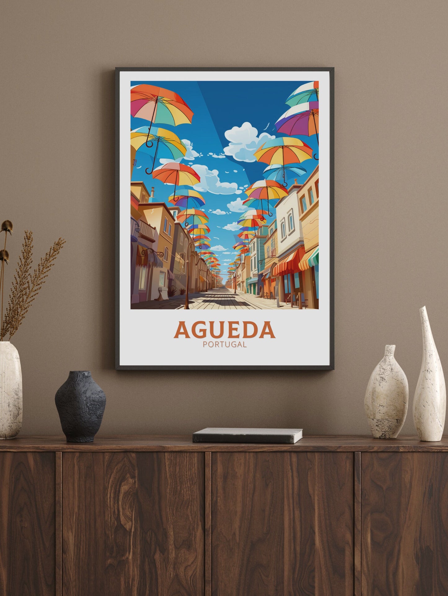 Agueda Poster | Agueda Travel Print | Agueda Illustration | Agueda Wall Art | Agueda Print | Portugal Print | Agueda Umbrellas | ID 881