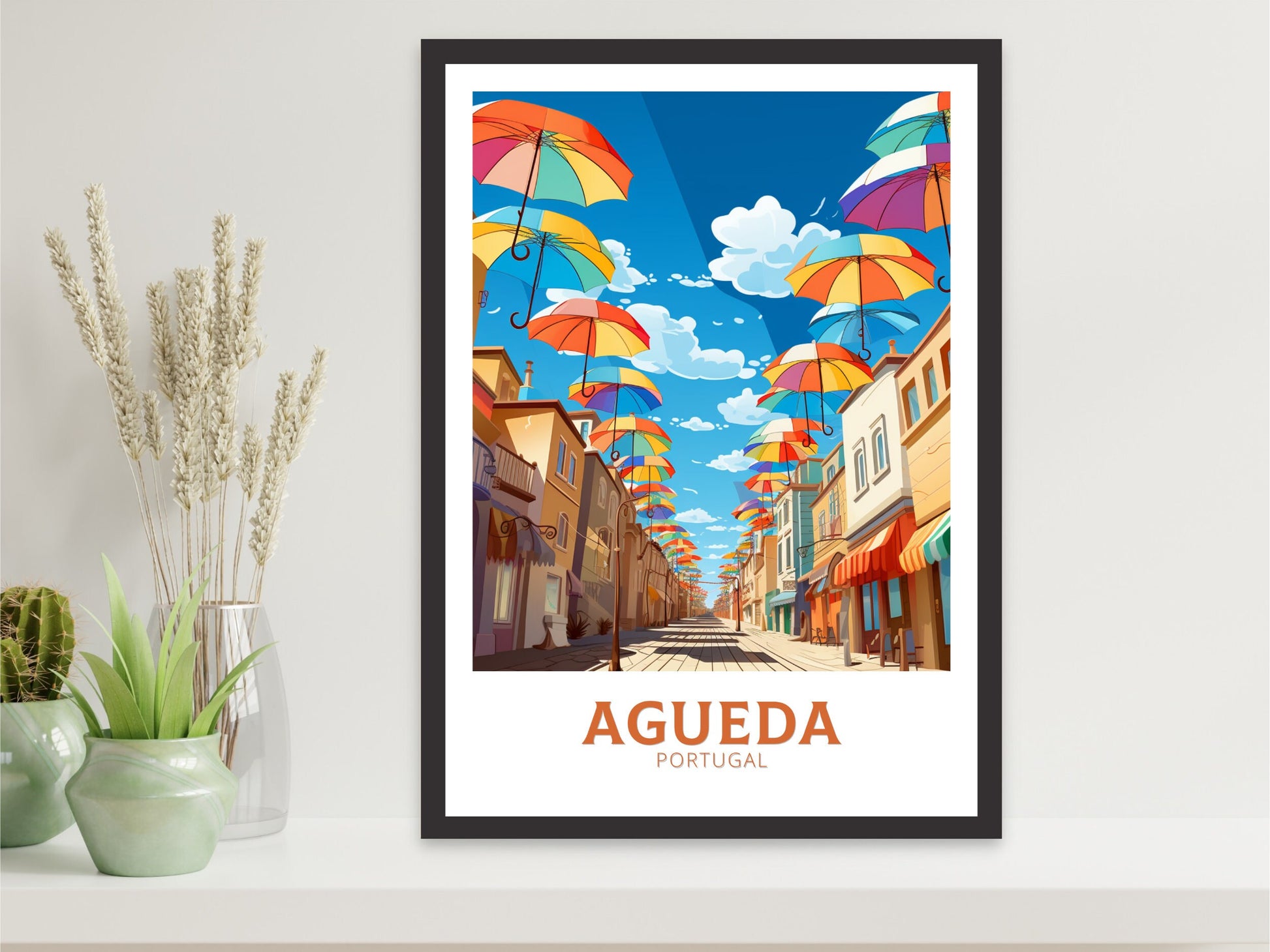 Agueda Poster | Agueda Travel Print | Agueda Illustration | Agueda Wall Art | Agueda Print | Portugal Print | Agueda Umbrellas | ID 881