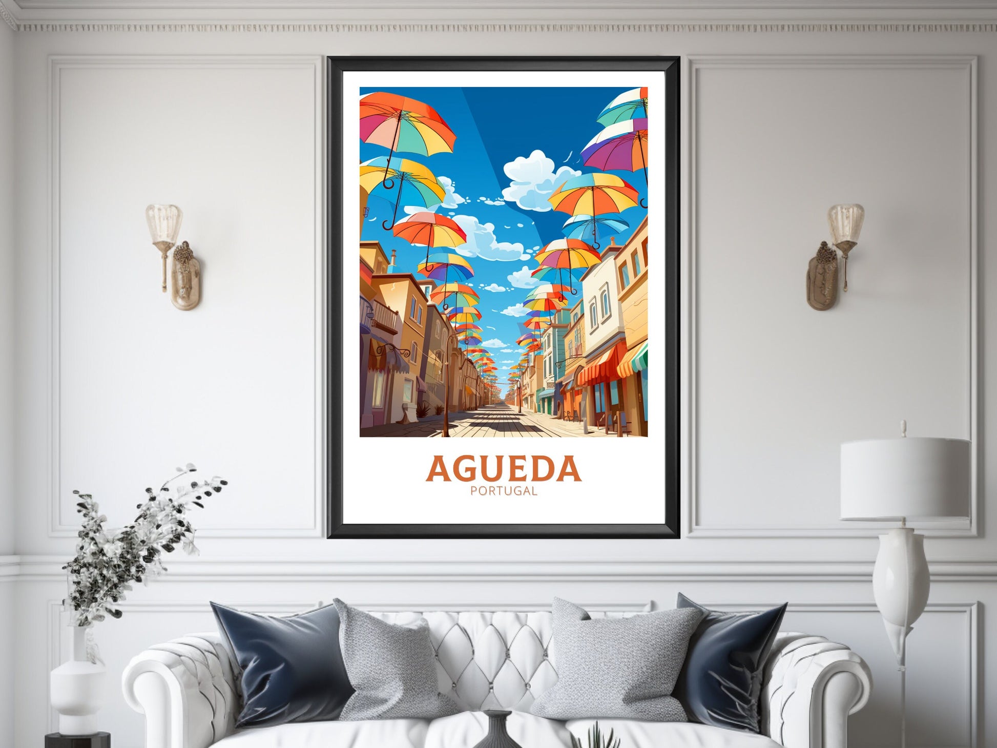 Agueda Poster | Agueda Travel Print | Agueda Illustration | Agueda Wall Art | Agueda Print | Portugal Print | Agueda Umbrellas | ID 881